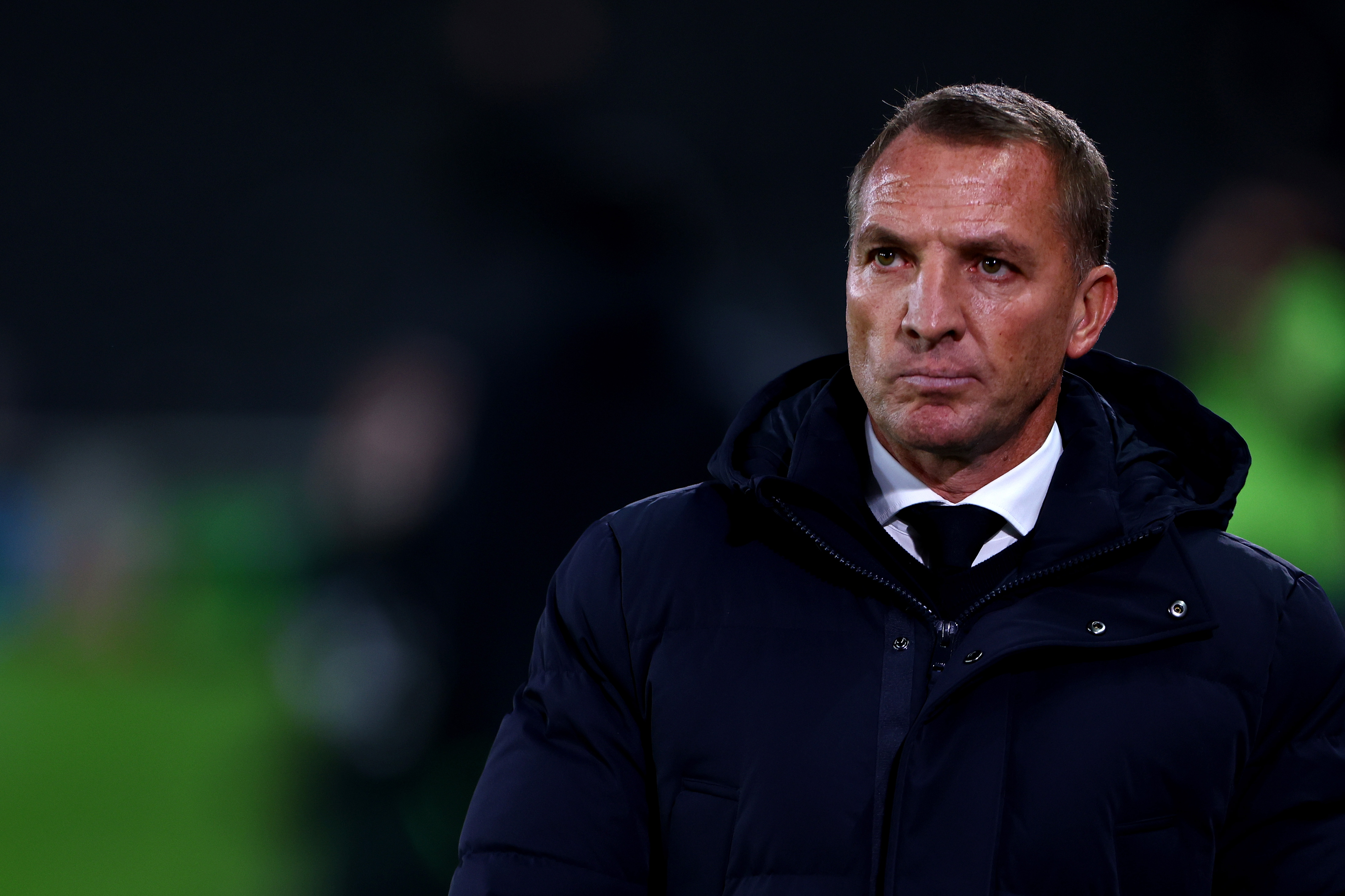 Leicester Manager Brendan Rodgers looks on ahead of the Carabao Cup Fourth Round match between Milton Keynes Dons and Leicester City at Stadium mk on December 20, 2022 in Milton Keynes, England.  &nbsp;   
