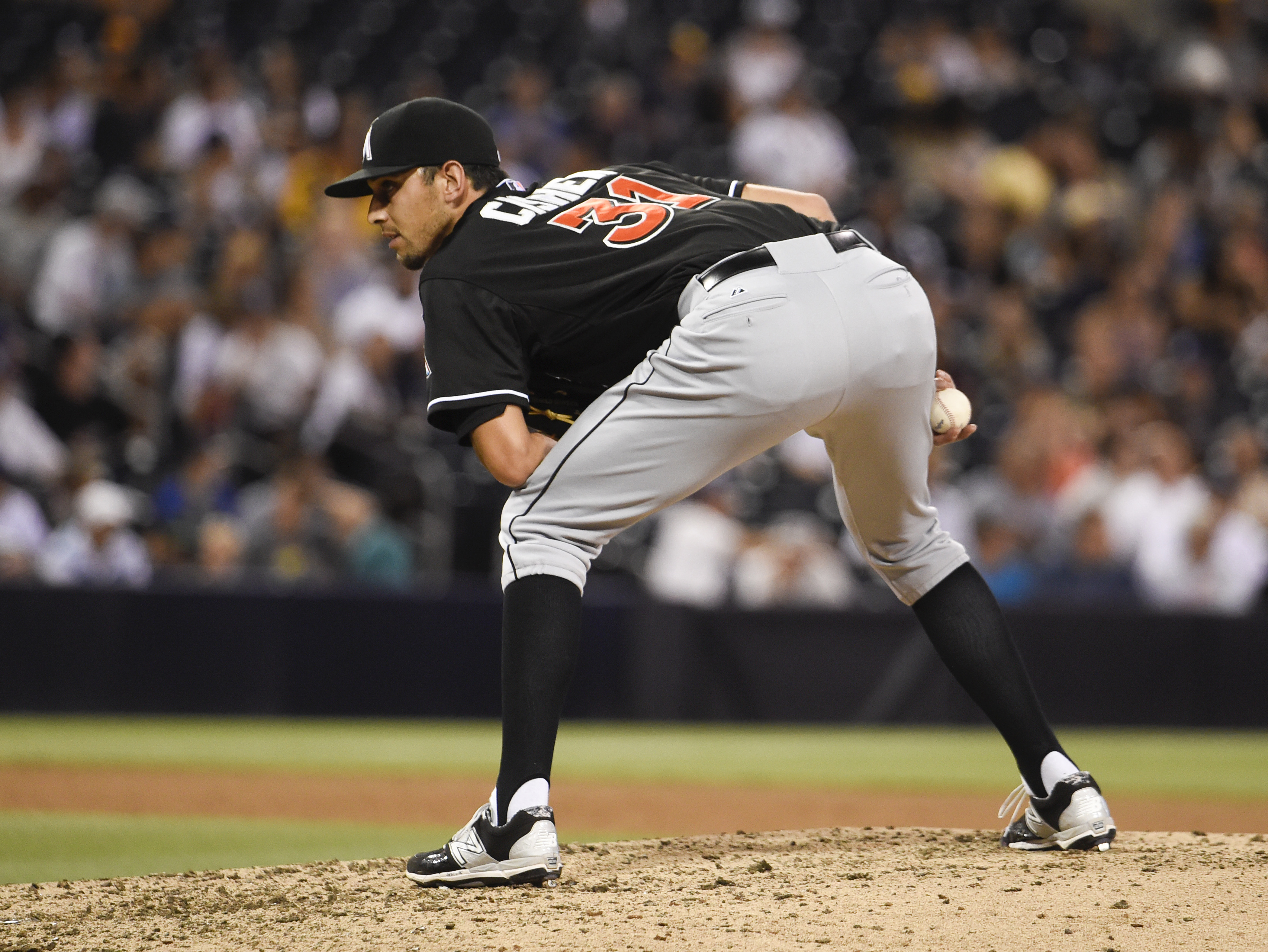 Steve Cishek #31 of the Miami Marlins pitches during a baseball game against the San Diego Padres at Petco Park July 23, 2015 in San Diego, California.