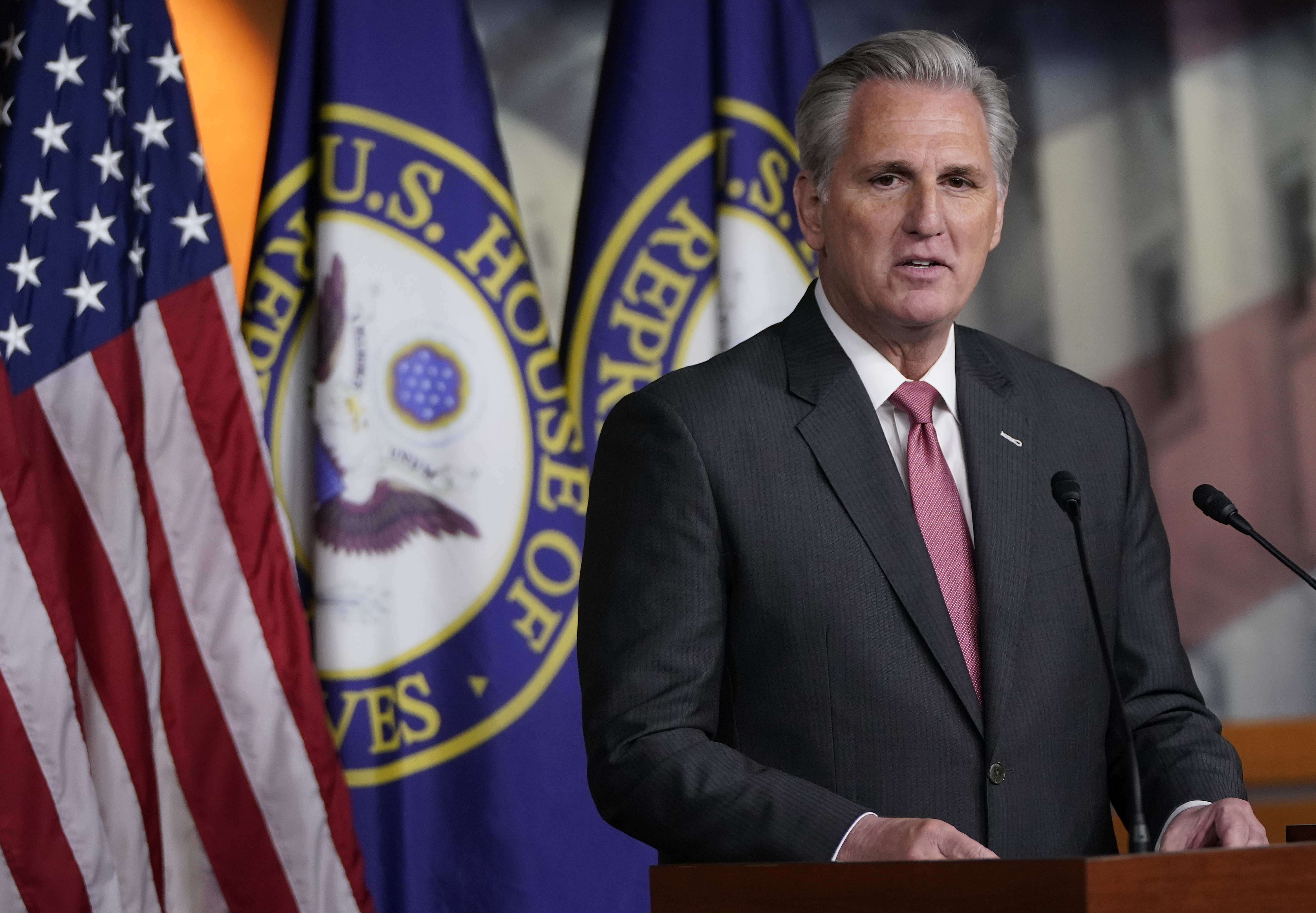 House Minority Leader Kevin McCarthy (R-CA) answers questions during a press conference at the U.S. Capitol on January 09, 2020 in Washington, DC. McCarthy answered a range of questions related primarily to the House articles of impeachment being sent to the U.S. Senate.