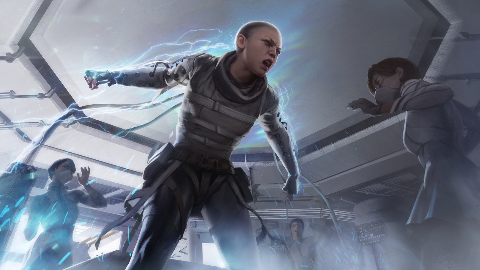An Apex Legends character shows their strength with clenched fists and electricity flowing around them
