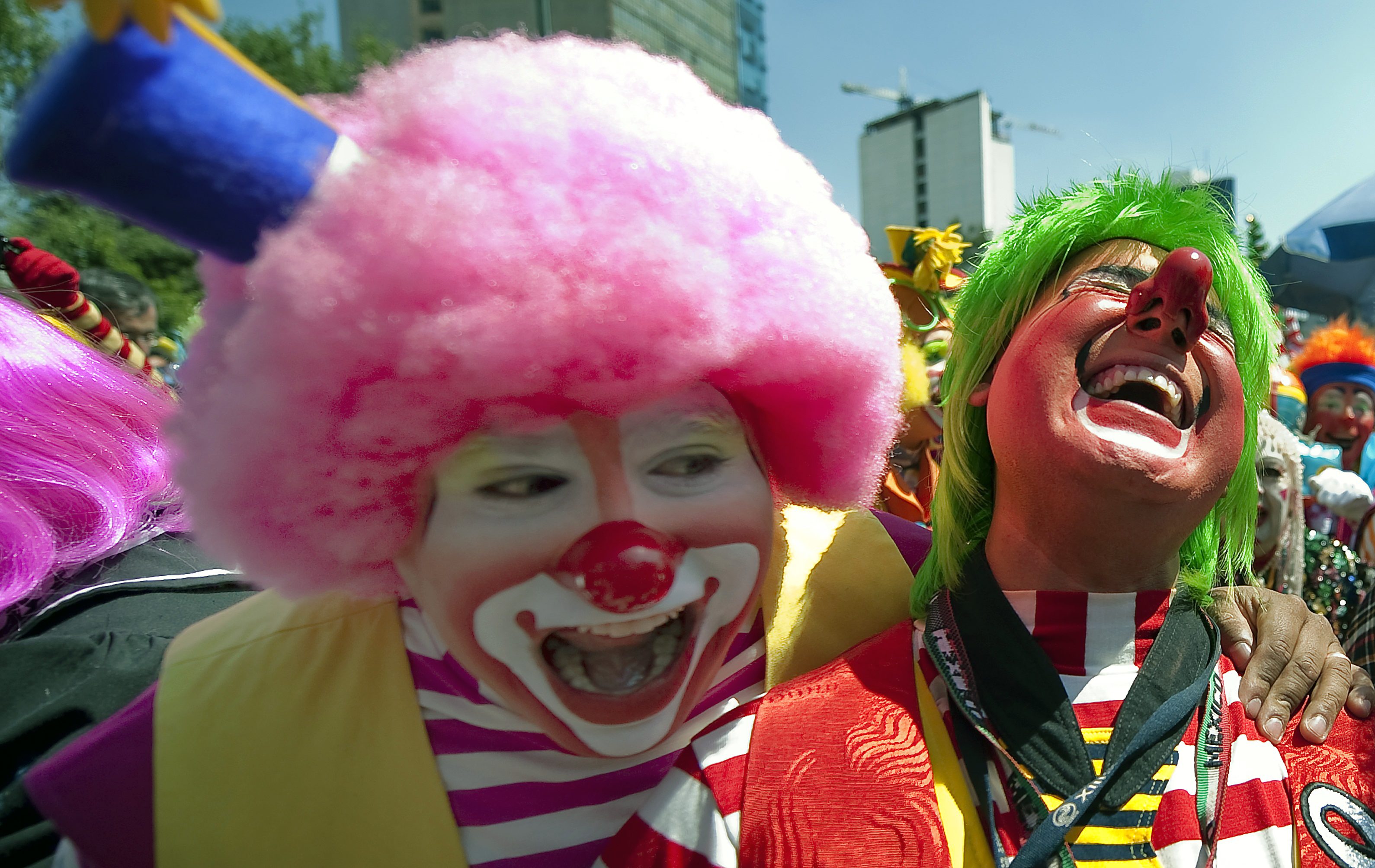 Clowns joke during the International Clo