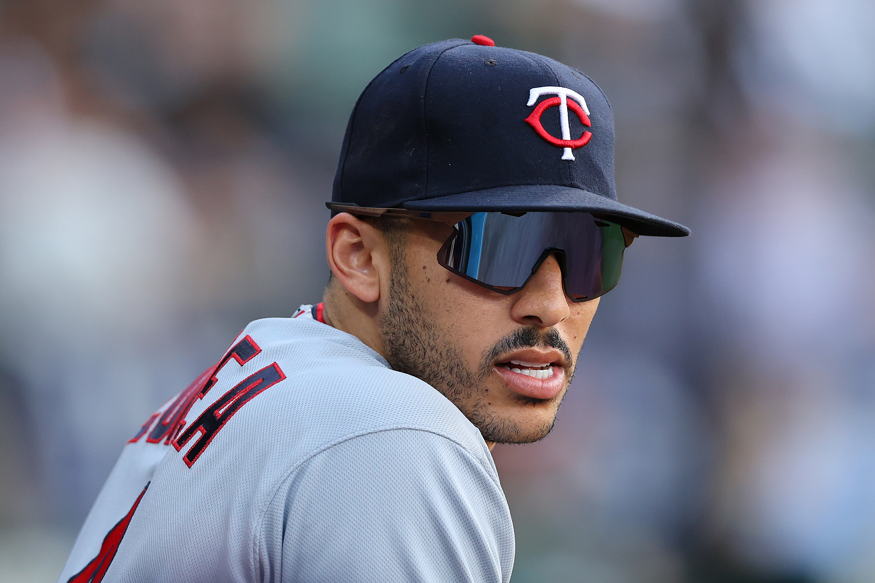 Carlos Correa #4 of the Minnesota Twins looks on against the Chicago White Sox at Guaranteed Rate Field on October 05, 2022 in Chicago, Illinois.