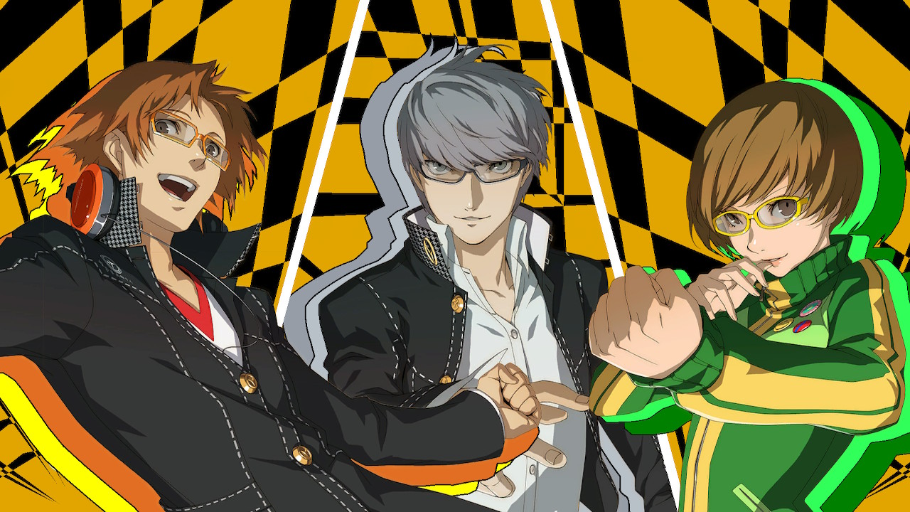 Yosuke, the protagonist, and Chie pose in key art for Persona 4 Golden on Nintendo Switch