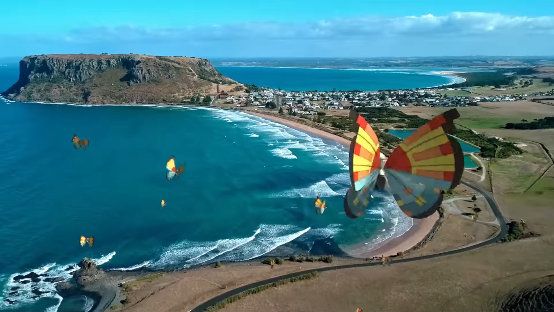 Vivillon fly over the ocean in real life