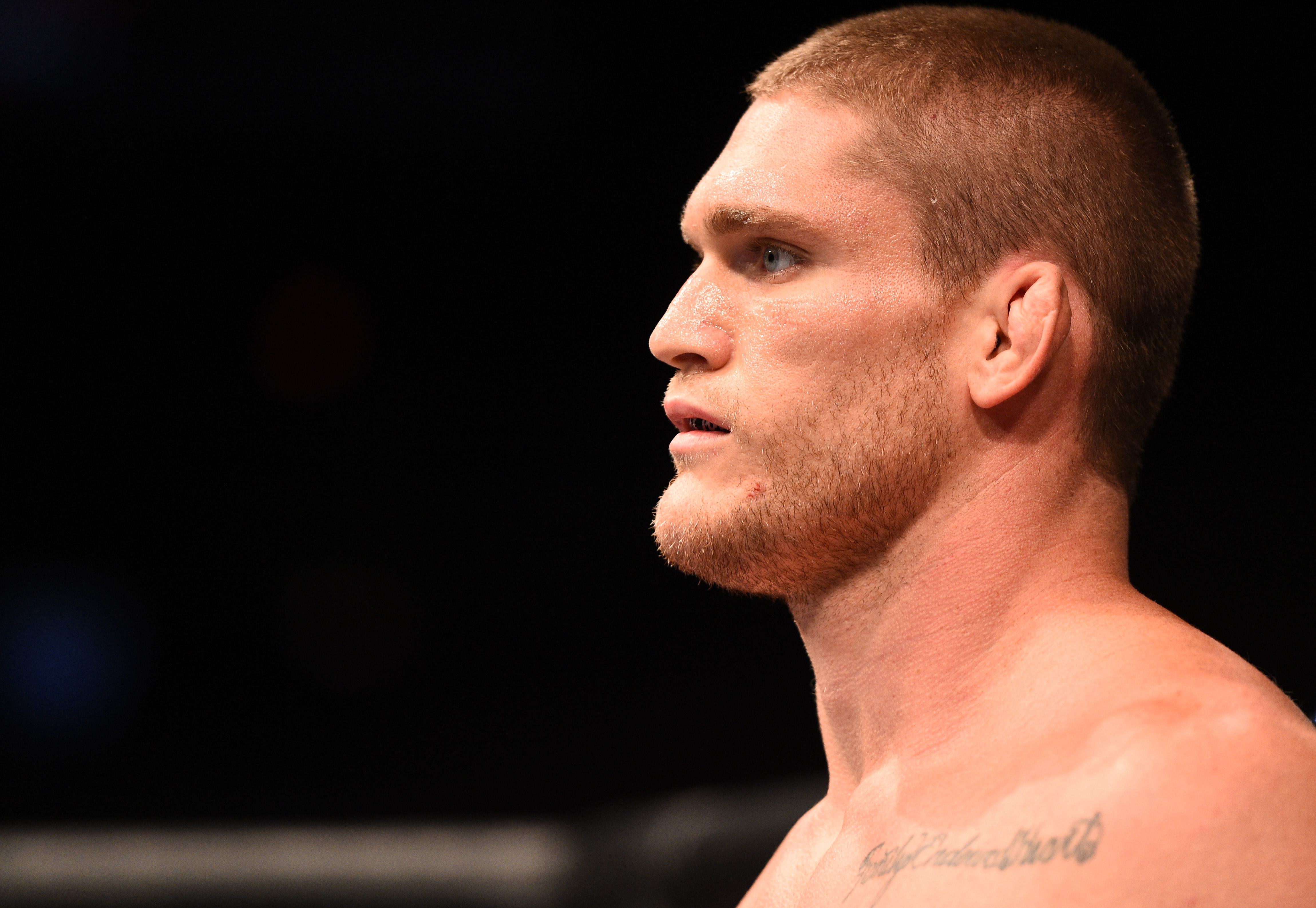 Todd Duffee awaits the start of his bout against Frank Mir in 2015.