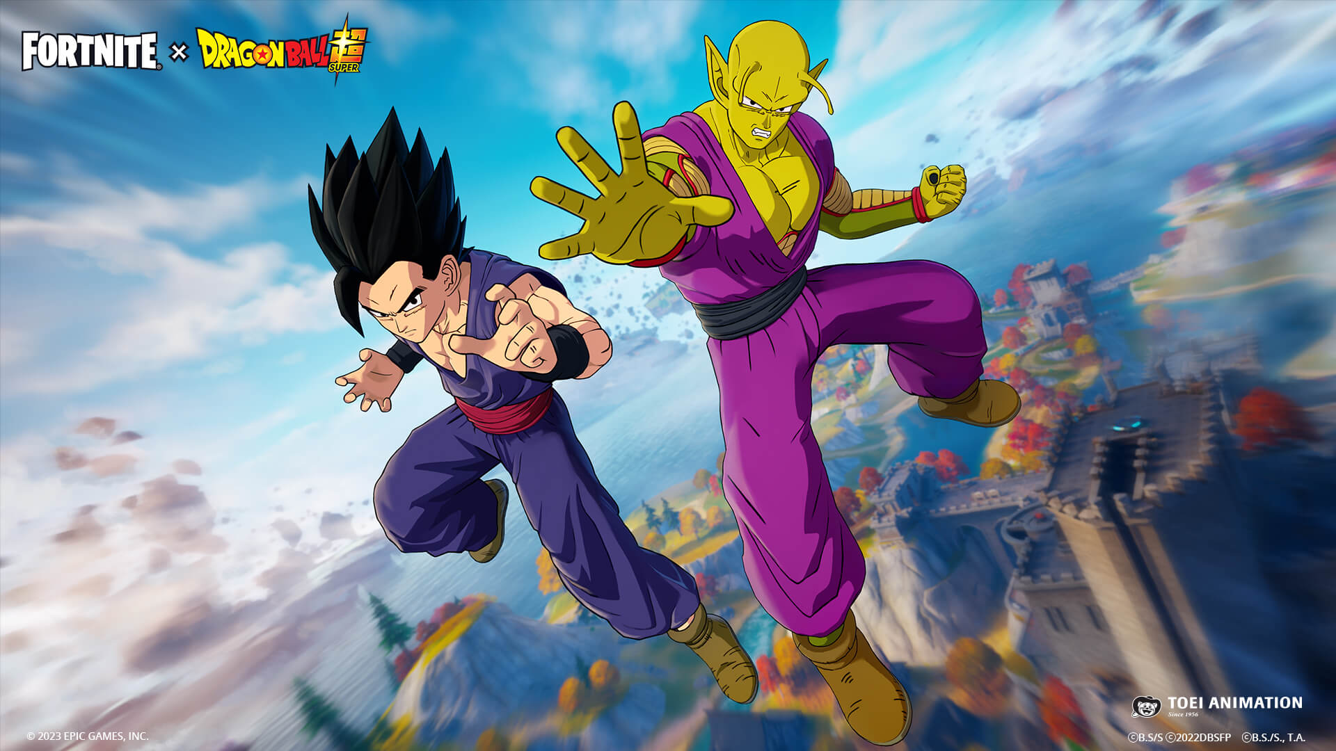 Key art of Son Gohan and Piccolo as featured in the second Fortnite x Dragon Ball Super crossover event.