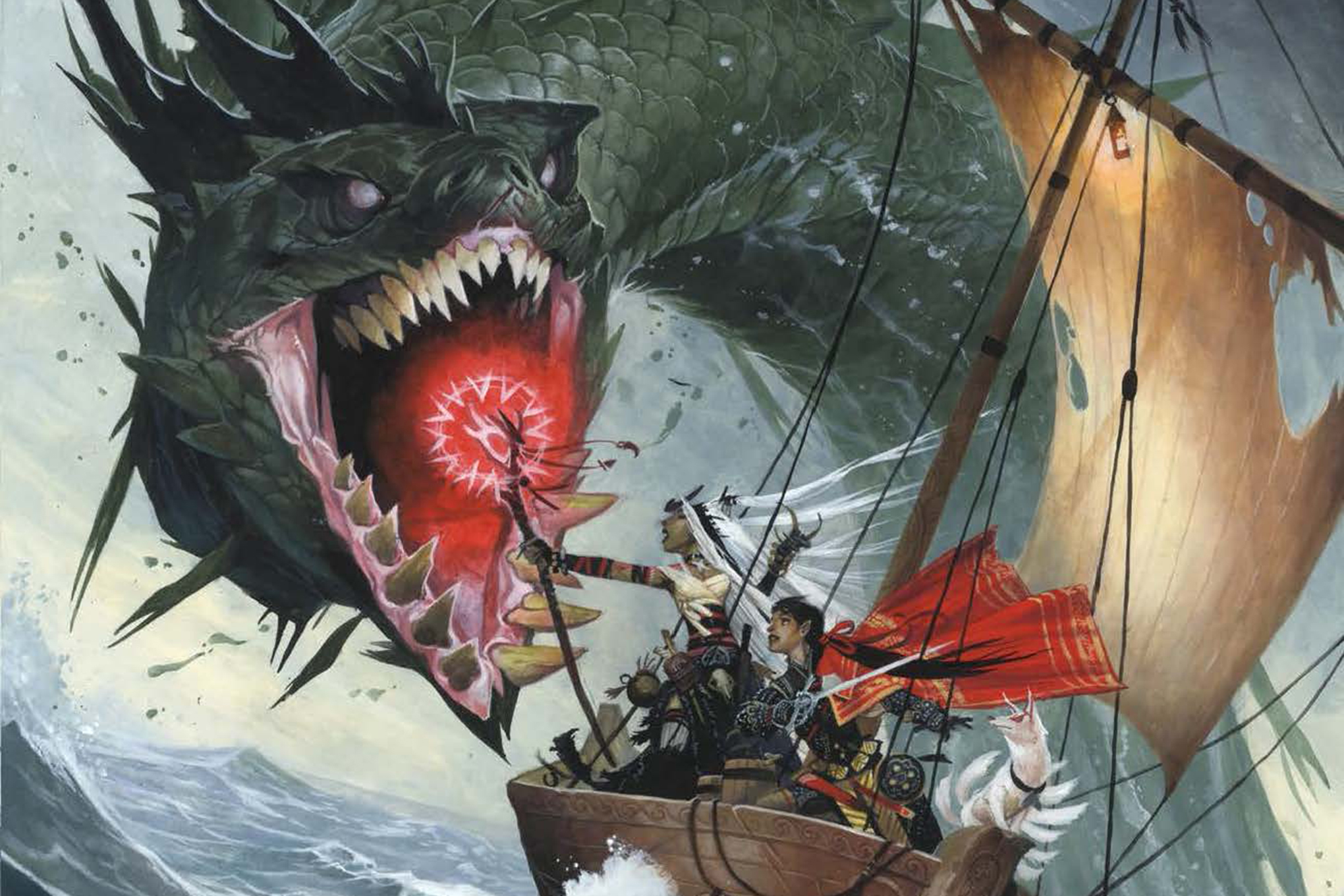 Cover art for Pathfinder 2e’s new Advanced Players Guide features a sea serpent.