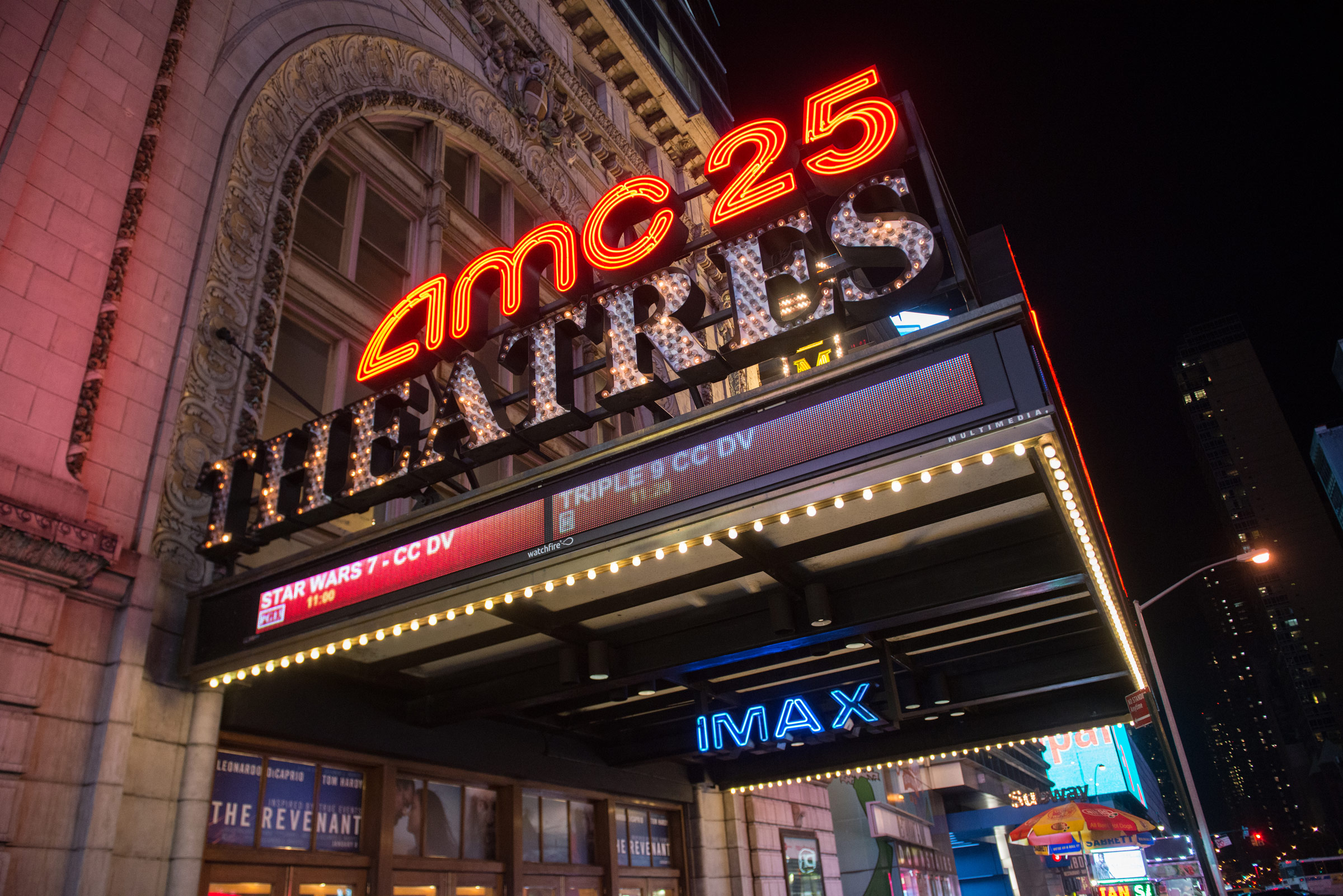 A photo of the AMC Empire 25 theater marquee in New York City