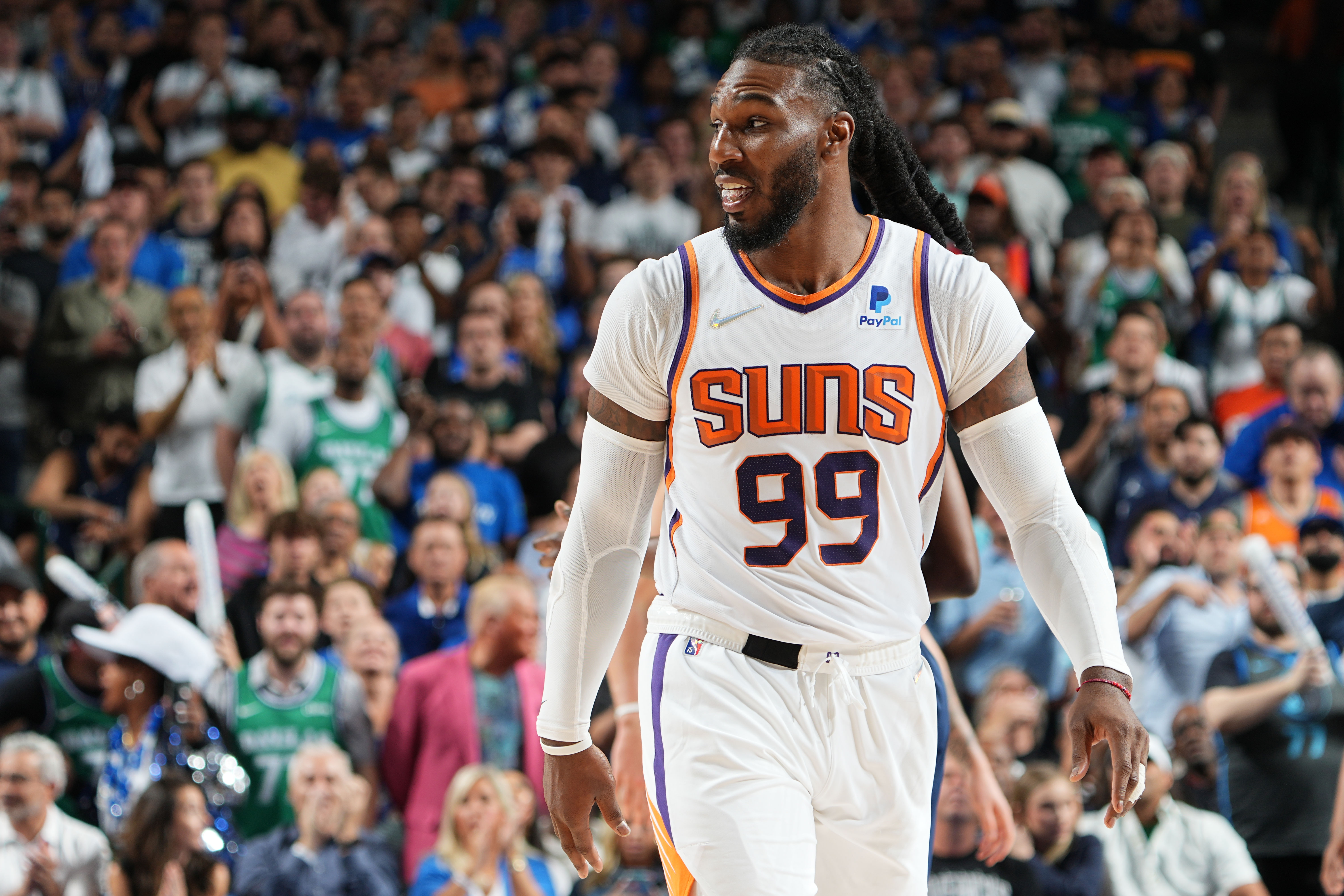 Jae Crowder of the Phoenix Suns. looks on during the game against the Dallas Mavericks during Game 6 of the 2022 NBA Playoffs Western Conference Semifinals on May 12, 2022 at the American Airlines Center in Dallas, Texas.