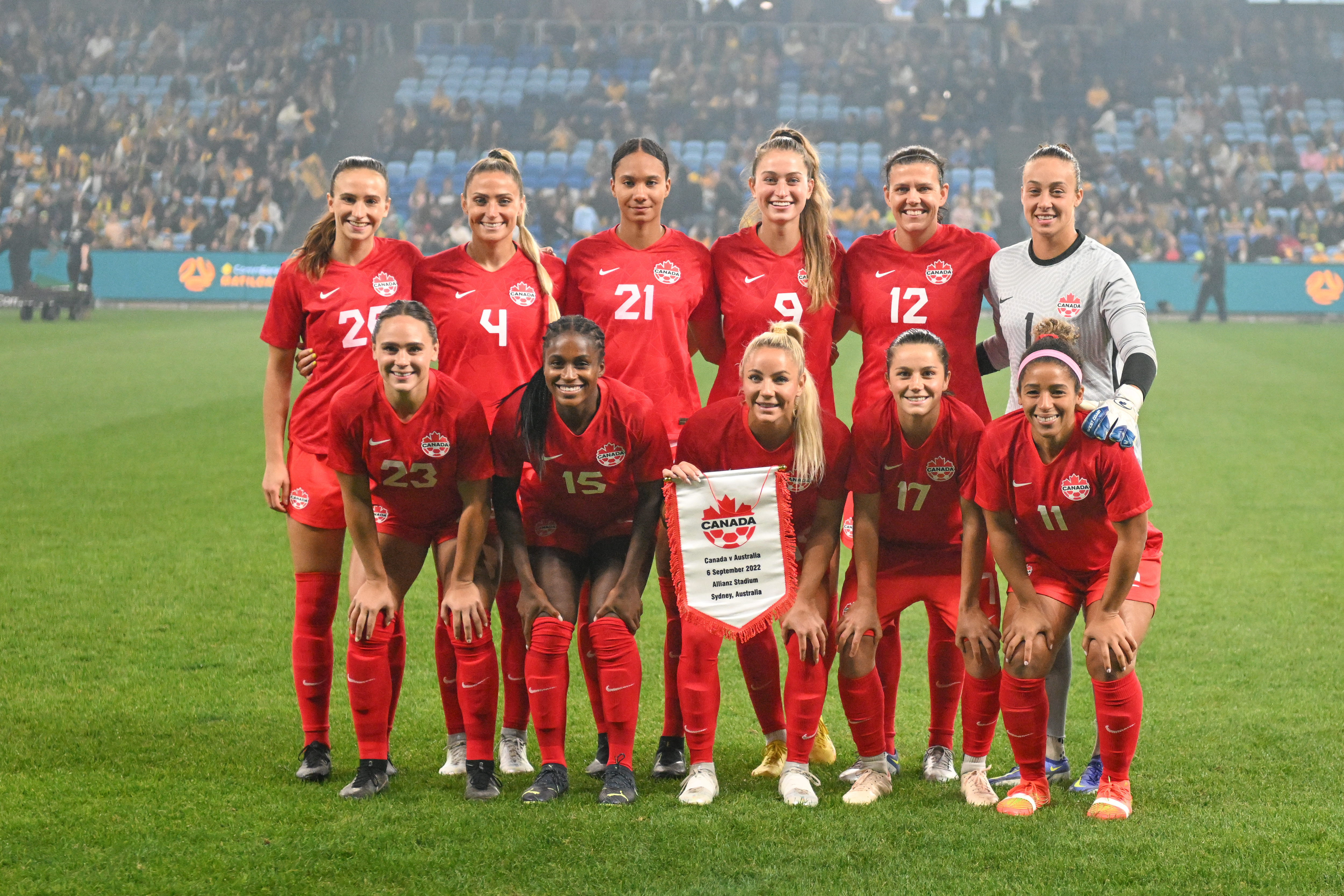 Canadian women’s soccer team seen during Game 2 of the Women...