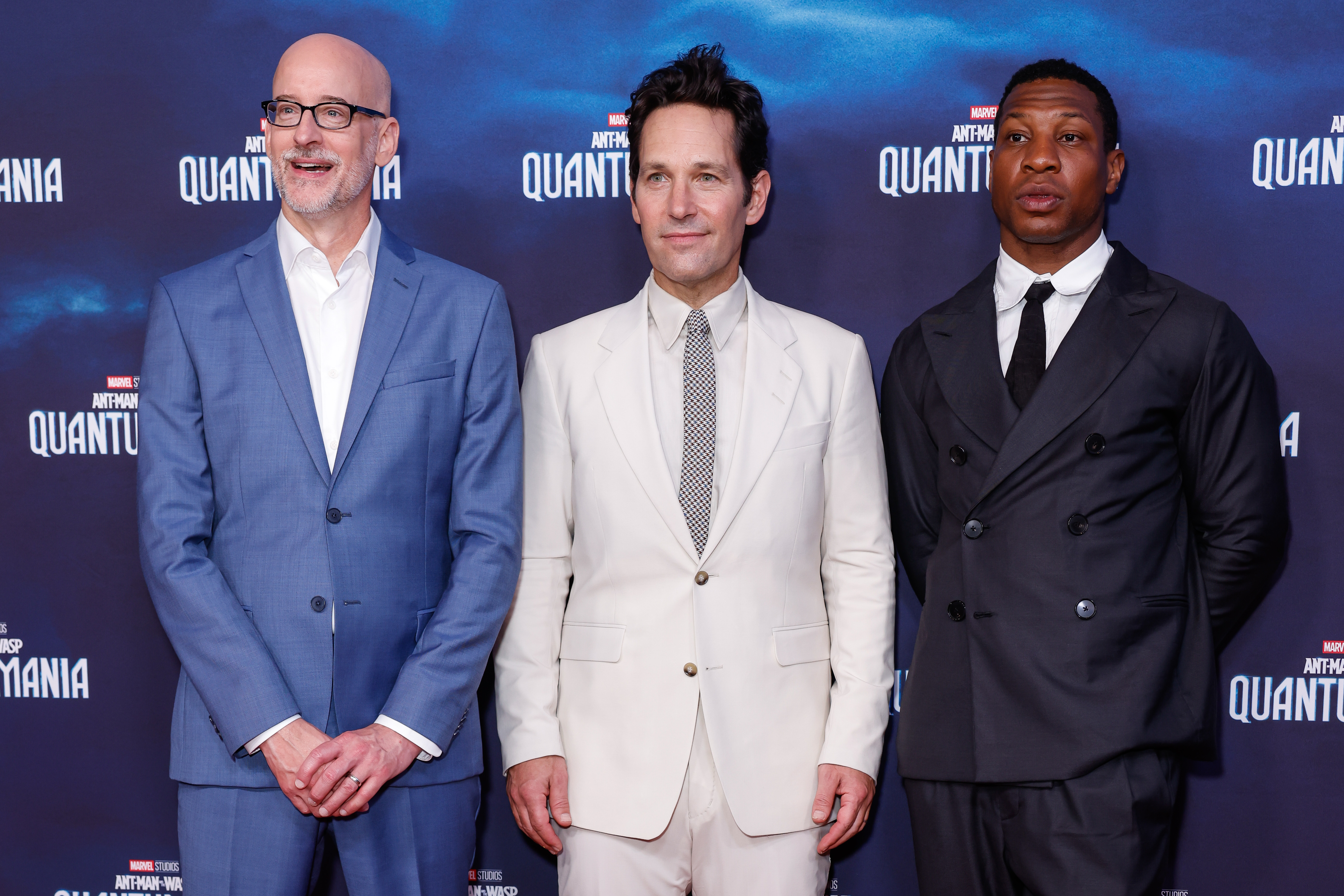 Peyton Reed, Paul Rudd, and Jonathan Majors attend the “Ant-Man and The Wasp: Quantumania” Sydney premiere at Hoyts Entertainment Quarter on February 02, 2023 in Sydney, Australia.