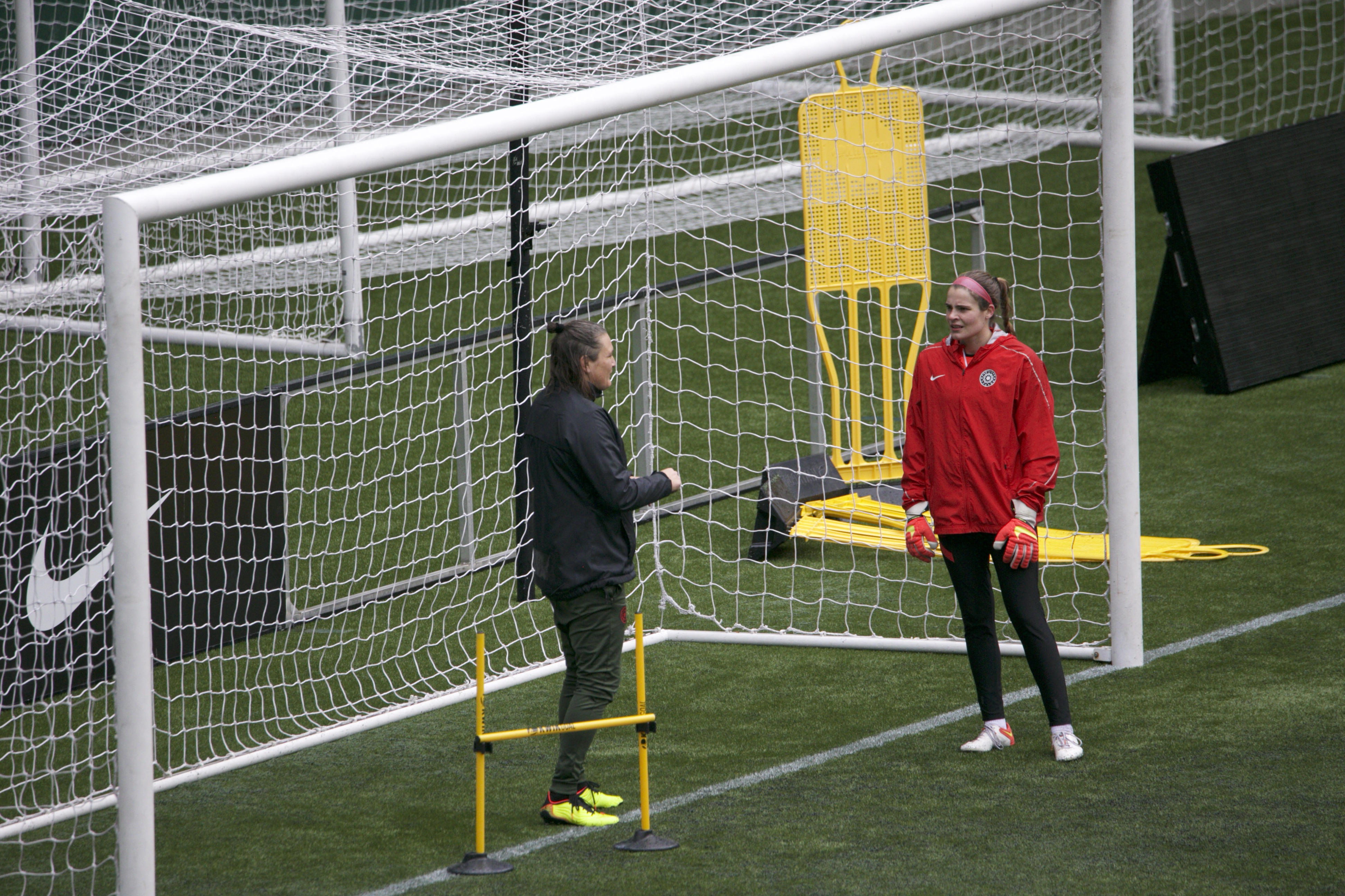 Lauren Kozal works with Goalkeeper coach and legend Nadine Angerer during Portland Thorns Training. Photo Credit: Taylor Vincent @tayvincent6 - Contributing Writer for The Equalizer and BGN (Beautiful Game Network)