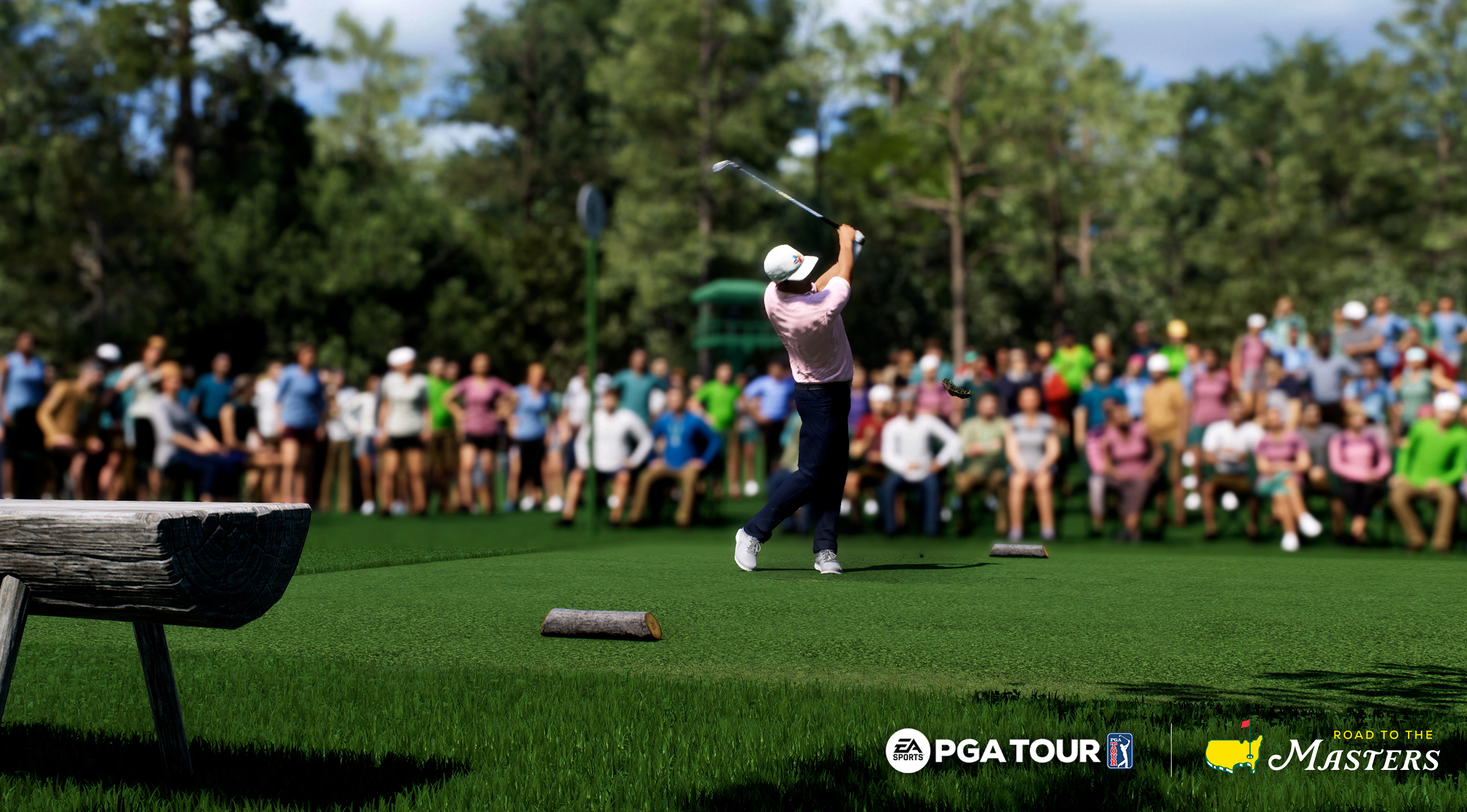 A driver in his foreswing on a tee shot at The Masters Tournament in EA Sports PGA Tour