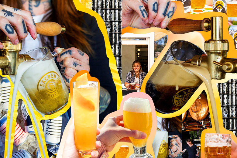 A collage of people holding beers 