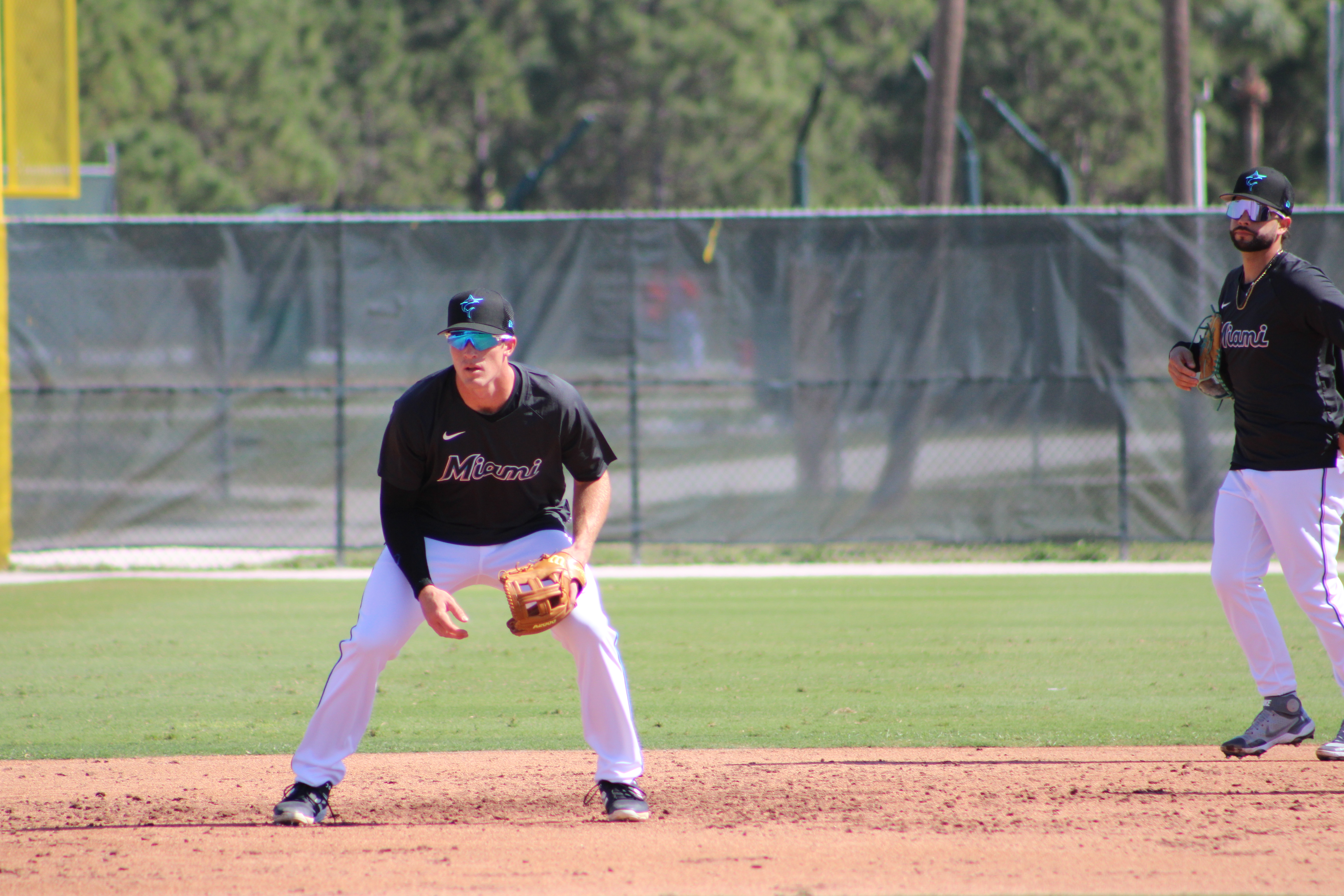 Marlins prospect Jacob Berry takes grounders at third base on the Roger Dean Chevrolet Stadium backfields during 2023 Spring Training