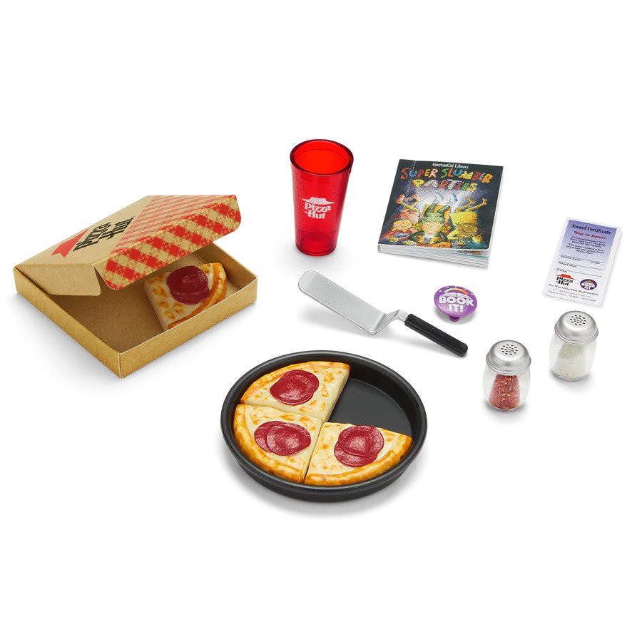 A collection of Pizza Hut-themed toys