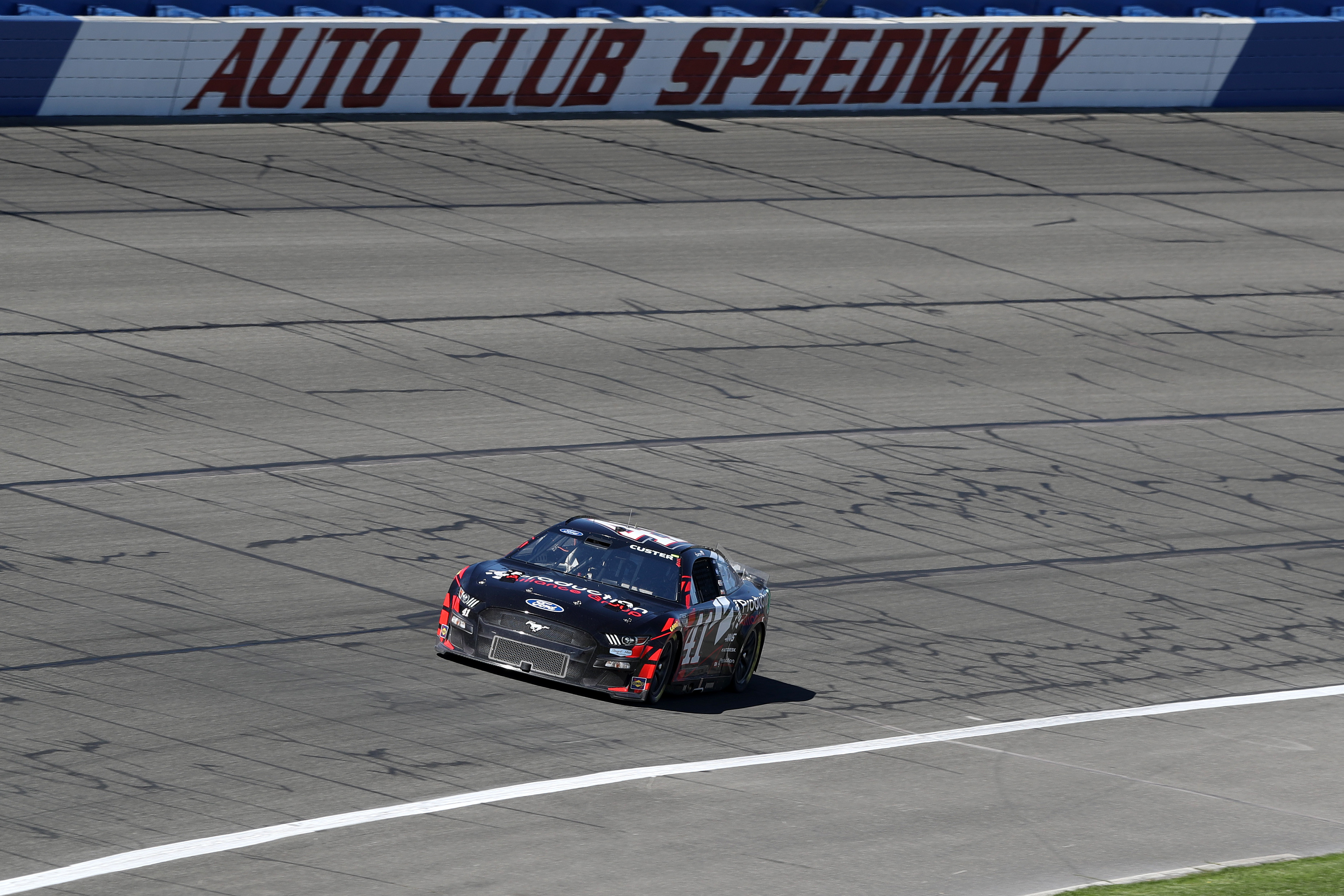 Cole Custer, driver of the #41 Production Alliance Group Ford, drives during qualifying for the NASCAR Cup Series Wise Power 400 at Auto Club Speedway on February 26, 2022 in Fontana, California.