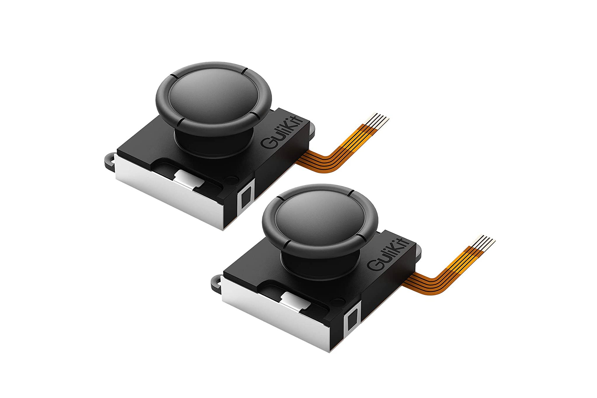 A pair of GuliKit analog joystick replacements for the Nintendo Switch Joy-Con.