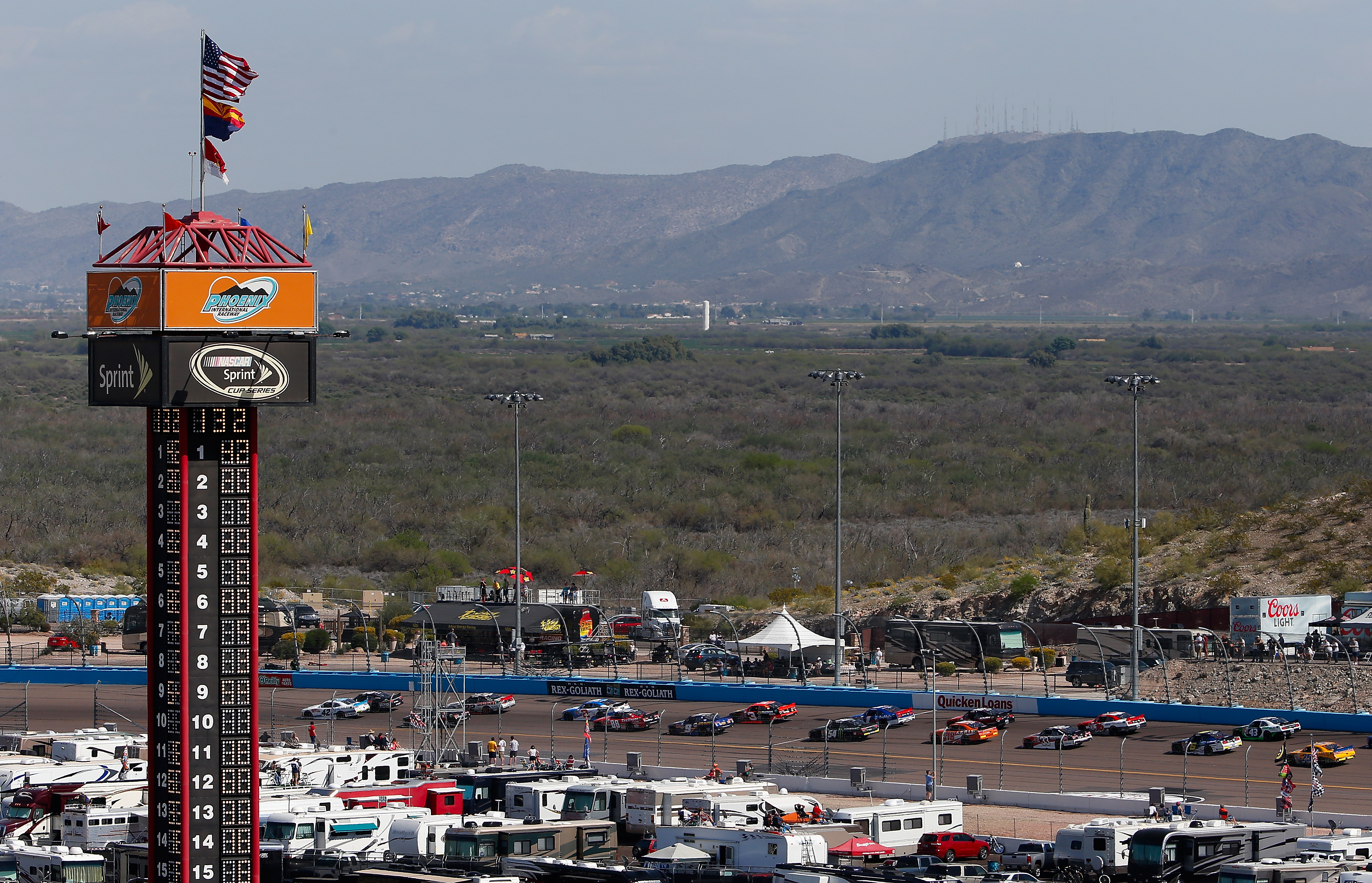 A general view of cars racing during the NASCAR XFINITY Series Axalta Faster. Tougher. Brighter. 200 at Phoenix International Raceway on March 14, 2015 in Avondale, Arizona.