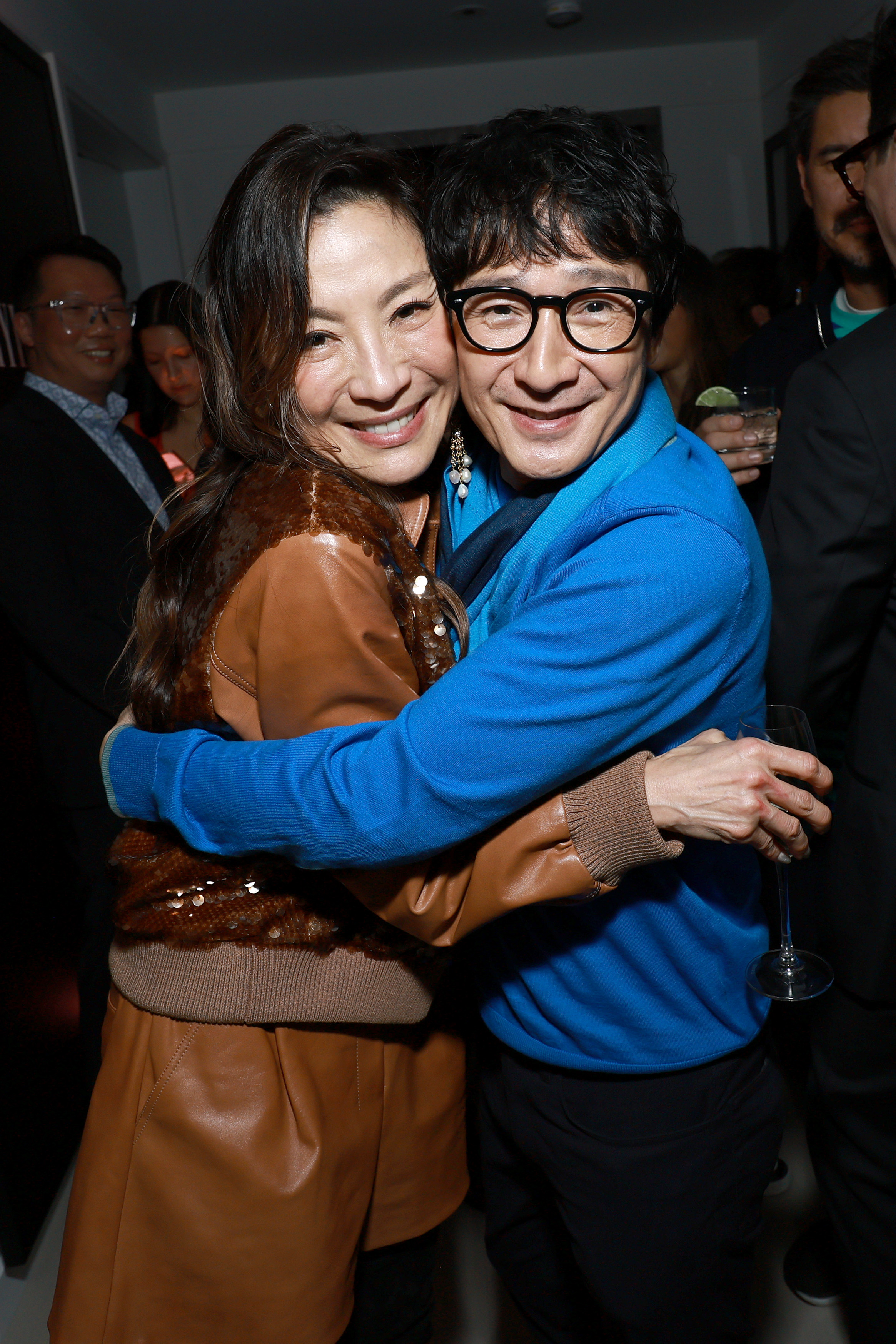Michelle Yeoh and Ke Huy Quan pose as Vanity Fair and Richard Mille host a private cocktail party honoring A24’s “Everything Everywhere All at Once” in Los Angeles at Mandarin Oriental Residences Beverly Hills on March 10, 2023 in Beverly Hills, California.