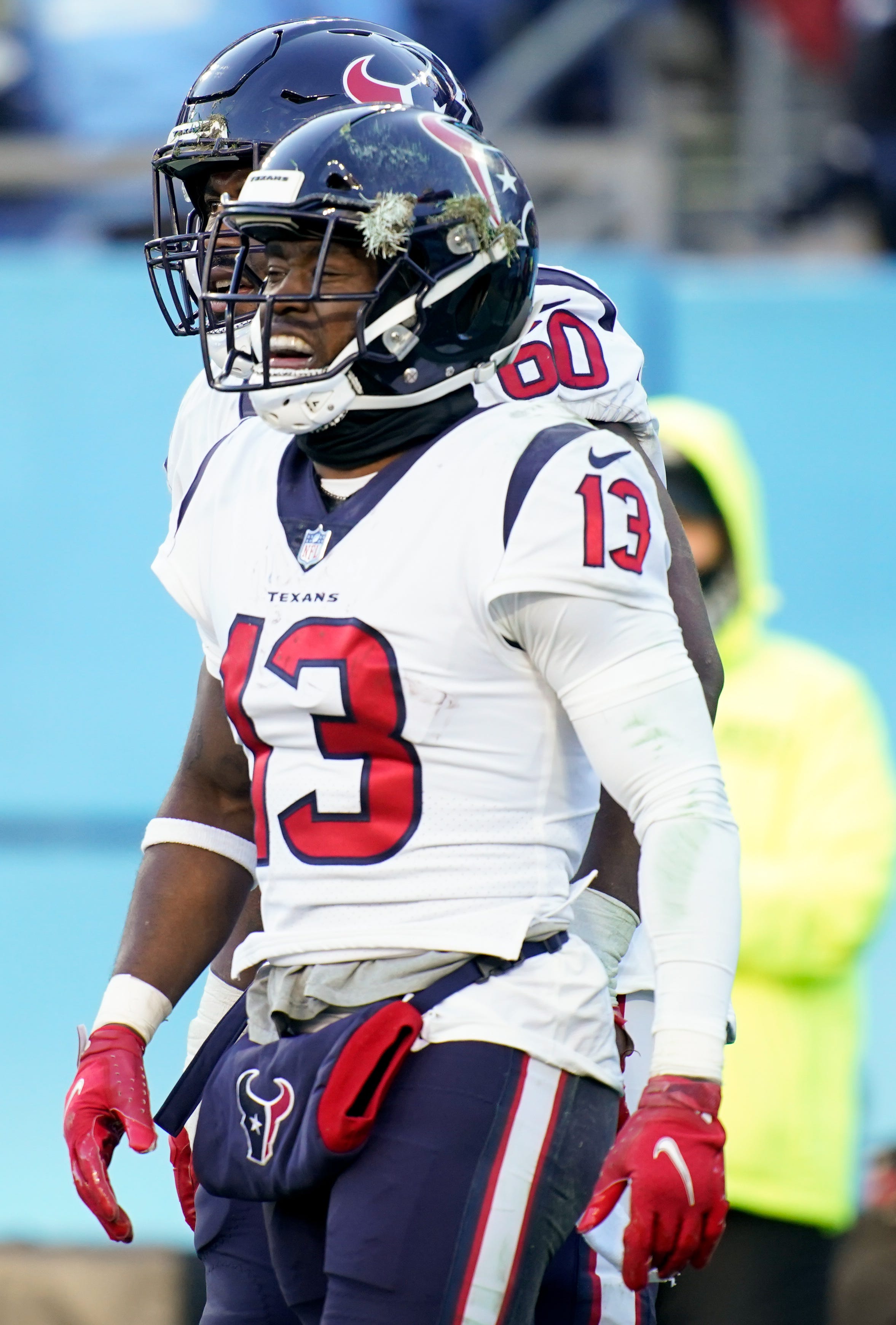 Houston Texans wide receiver Brandin Cooks (13) is all smiles after scoring a touchdown during the fourth quarter at Nissan Stadium in Nashville, Tenn., Saturday, Dec. 24, 2022.