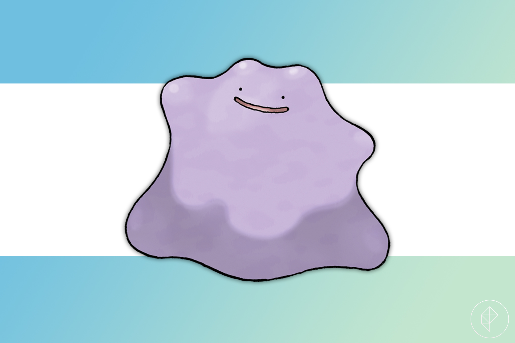 Ditto over a blue and green gradient