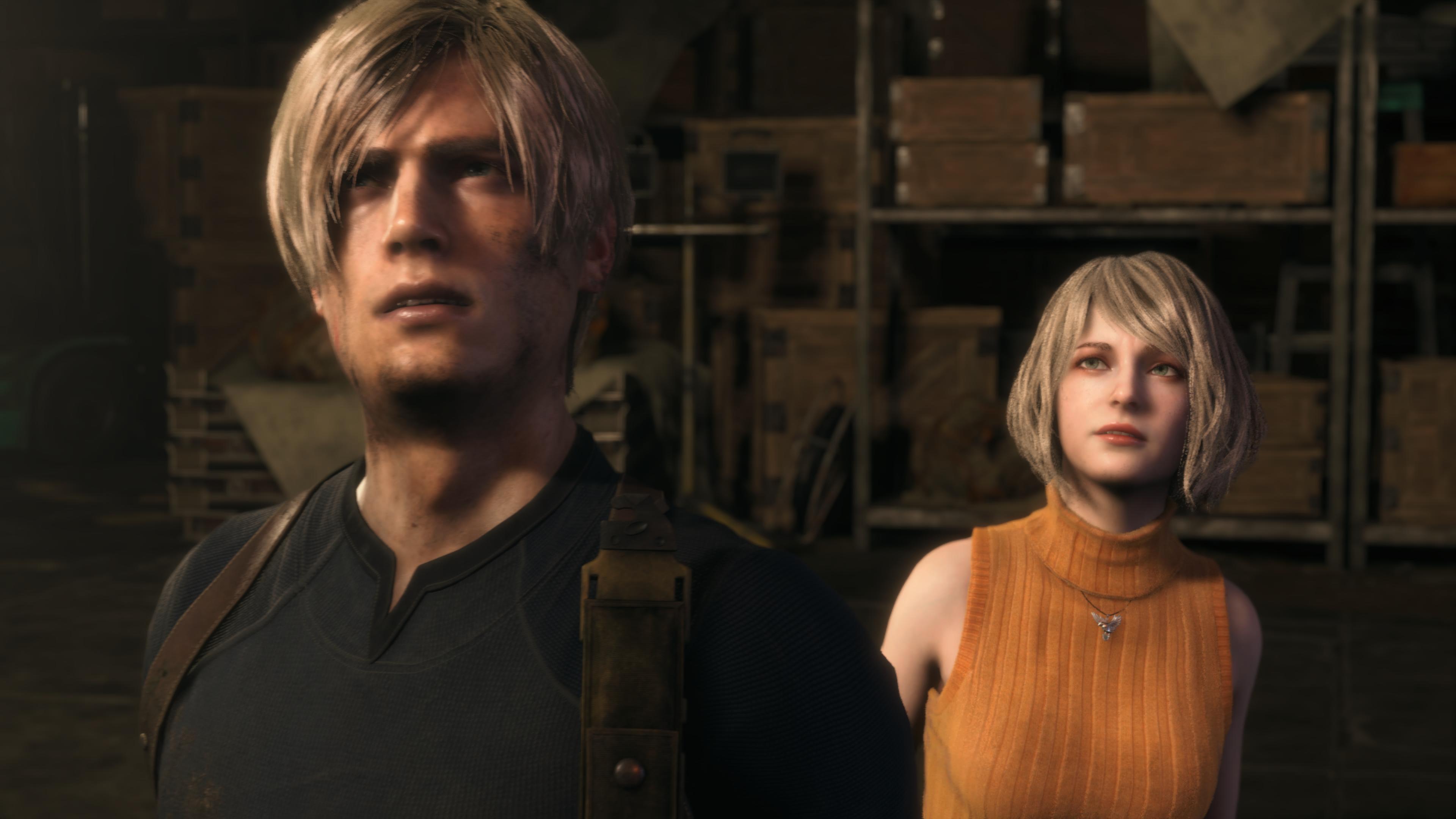 Leon S Kennedy and Ashley Graham have a worried look on their faces in Resident Evil 4 remake