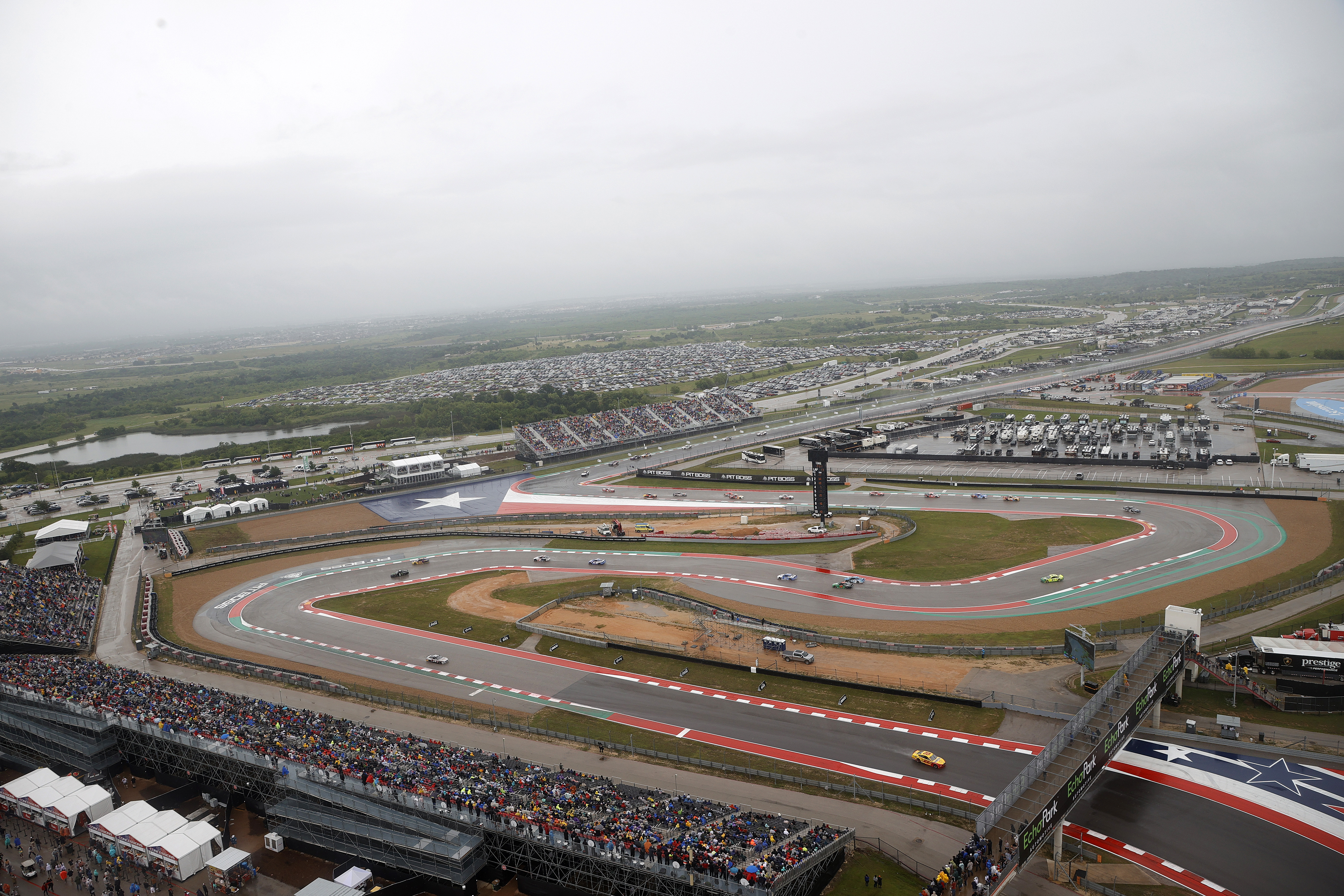 A general view of racing during the NASCAR Cup Series EchoPark Texas Grand Prix at Circuit of The Americas on May 23, 2021 in Austin, Texas.