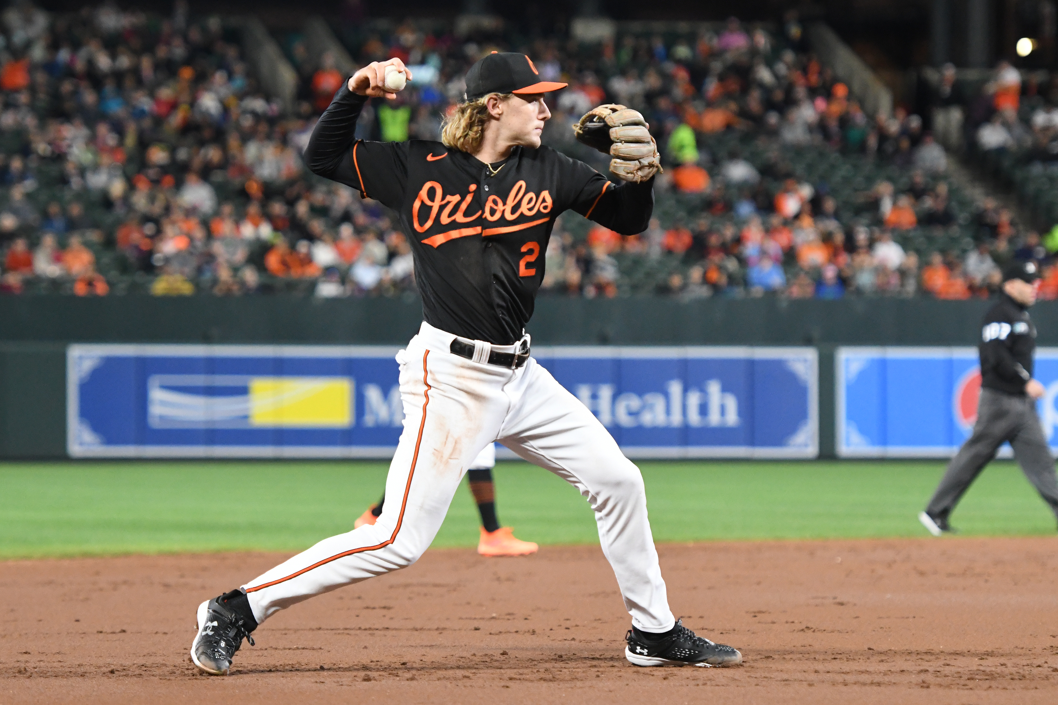 Gunnar Henderson of the Baltimore Orioles fields a ground ball during a baseball game against the Houston Astros at Oriole Park at Camden Yards on September 23, 2022 in Baltimore, Maryland.