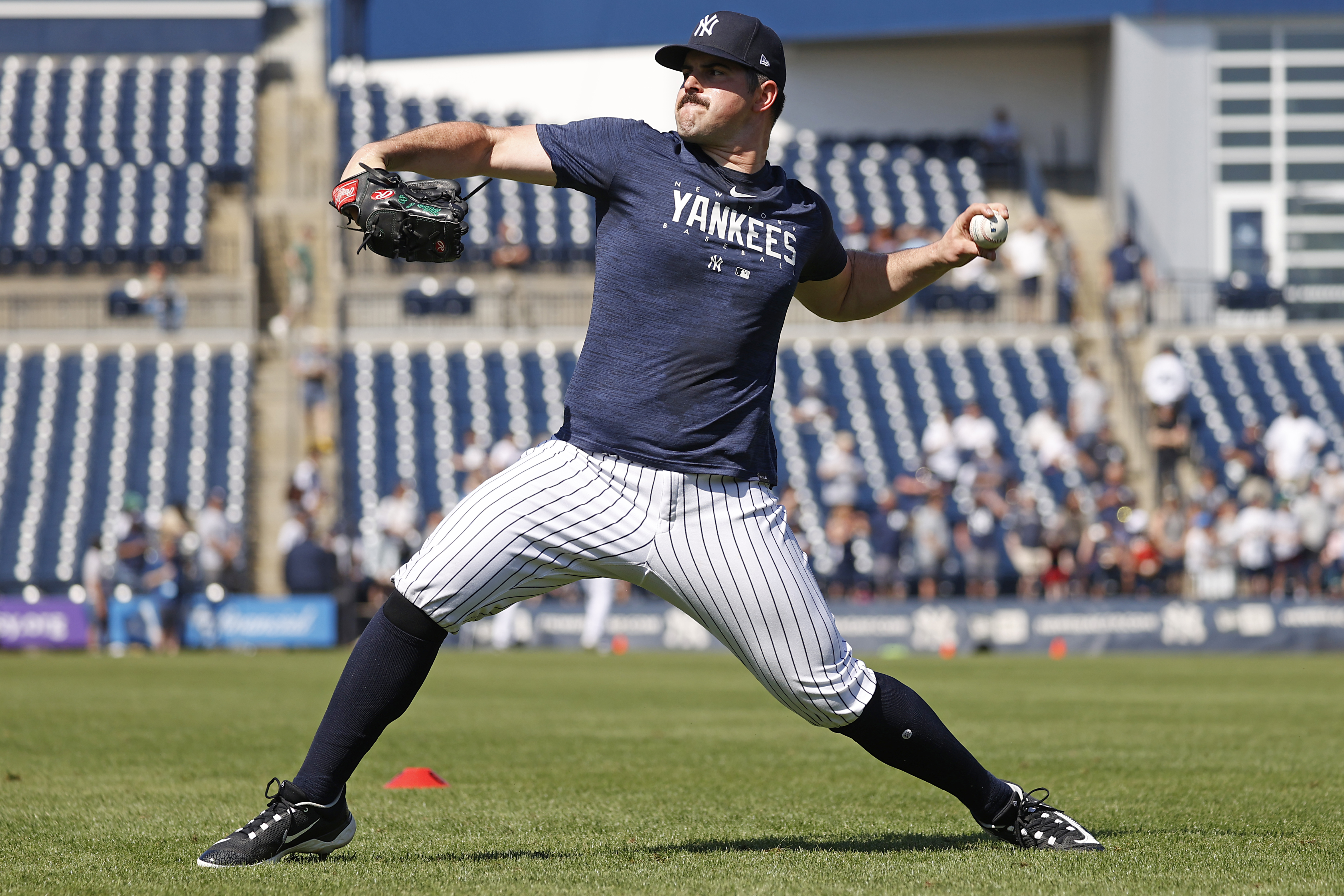 TAMPA, FL - FEBRUARY 20: Carlos Rodón #55 of the New York Yankees throws during Spring Training at George M. Steinbrenner Field on February 20, 2023 in Tampa, Florida.