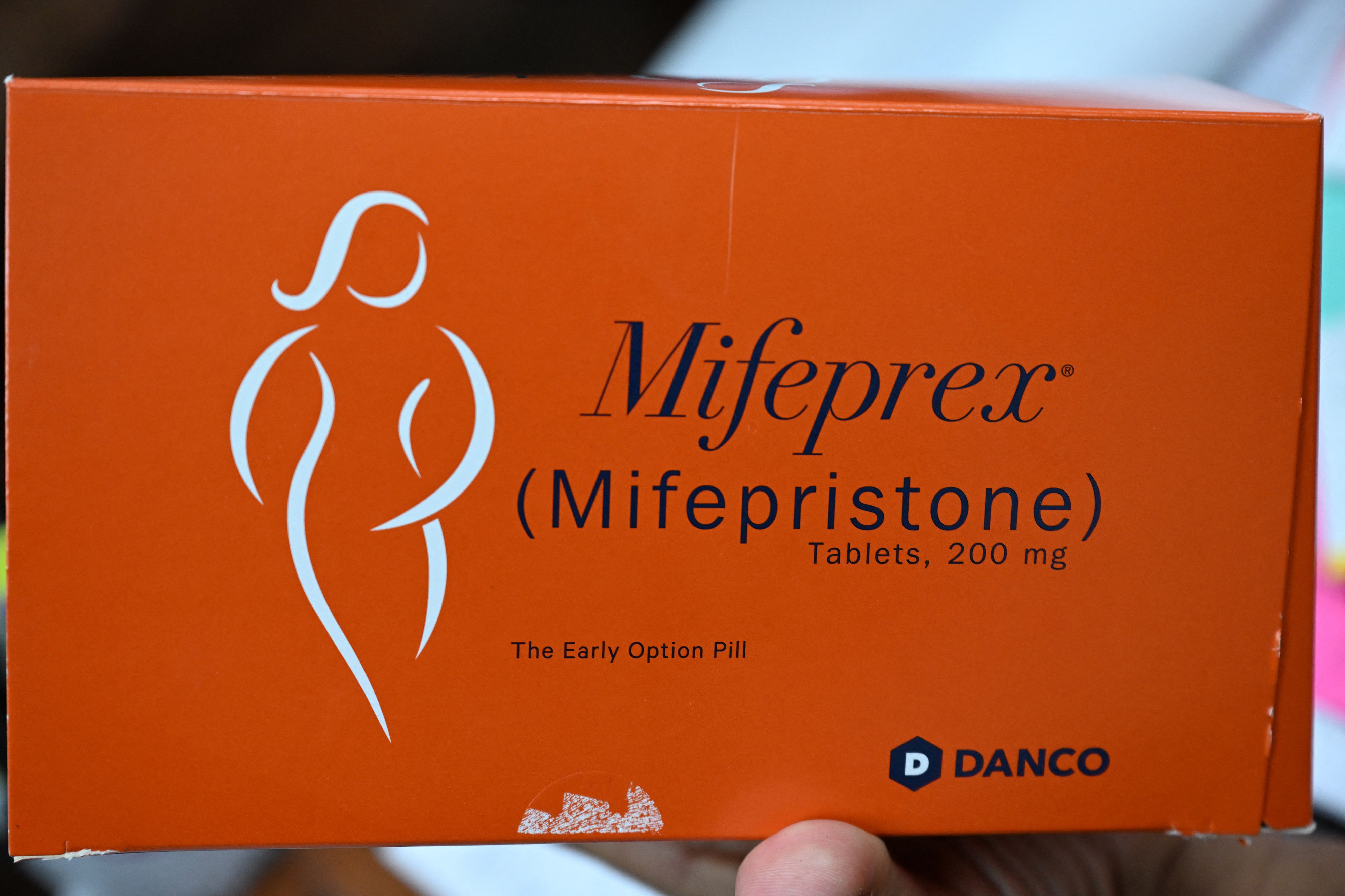 A photo of a box of mifepristone.