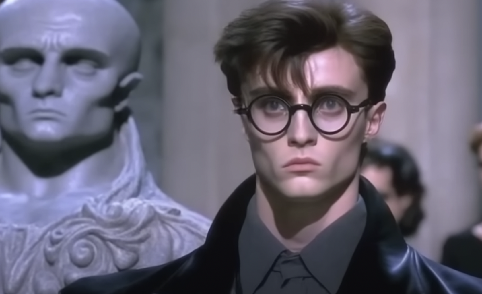 An AI-generated image of Harry Potter as a runway model.