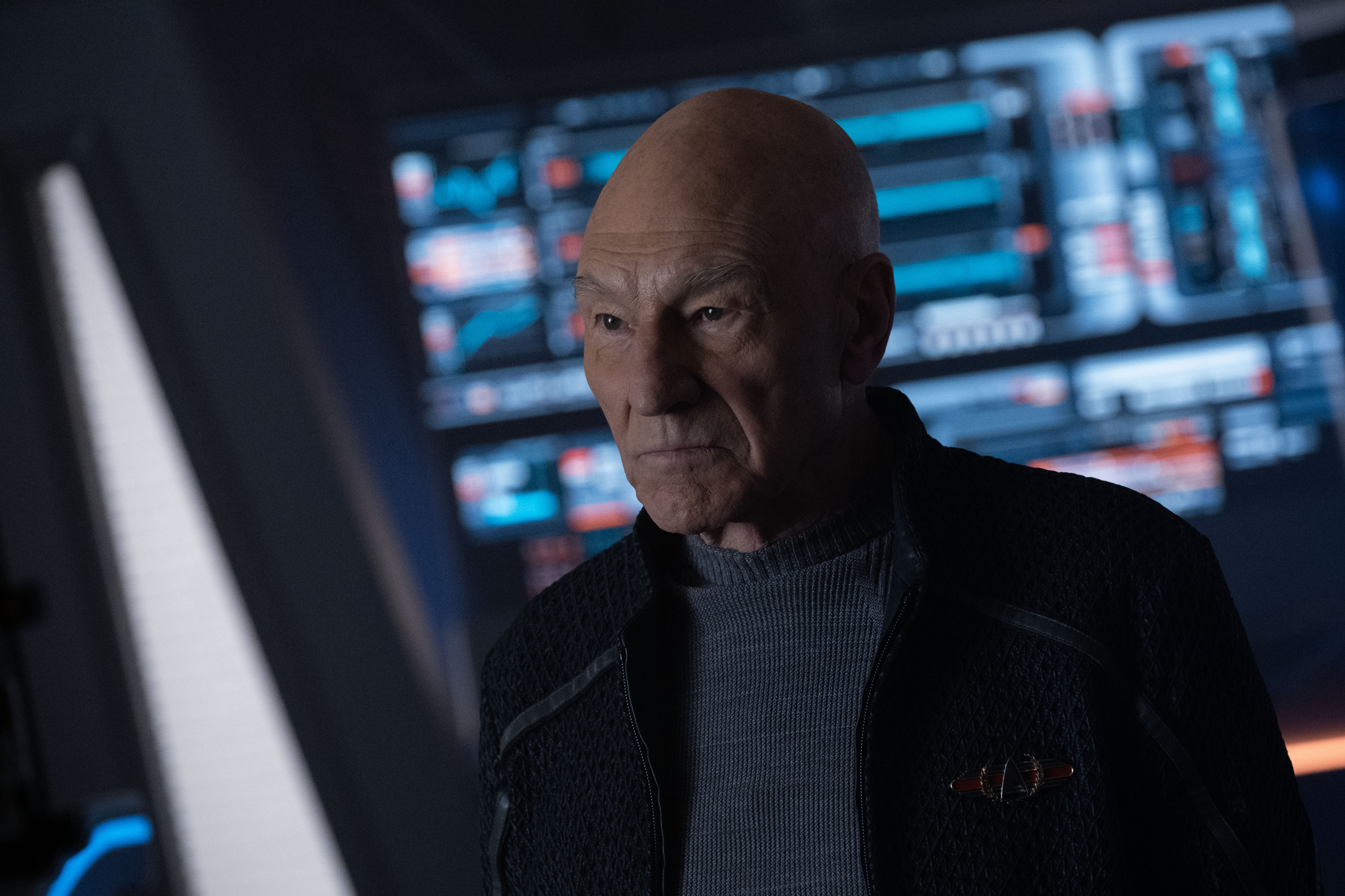 Picard (Patrick Stewart) looking stoic