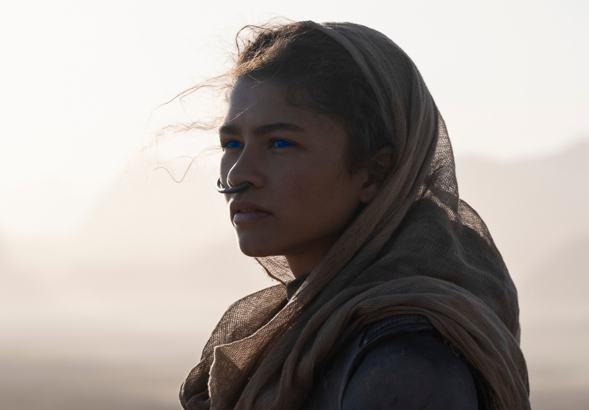 zendaya as her character chani with blue eyes in the dune movie