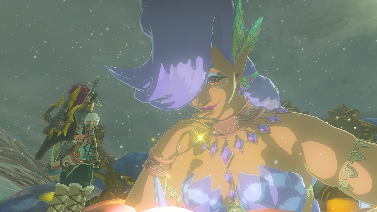 Link stands in front of a Great Fairy in Zelda: Tears of the Kingdom