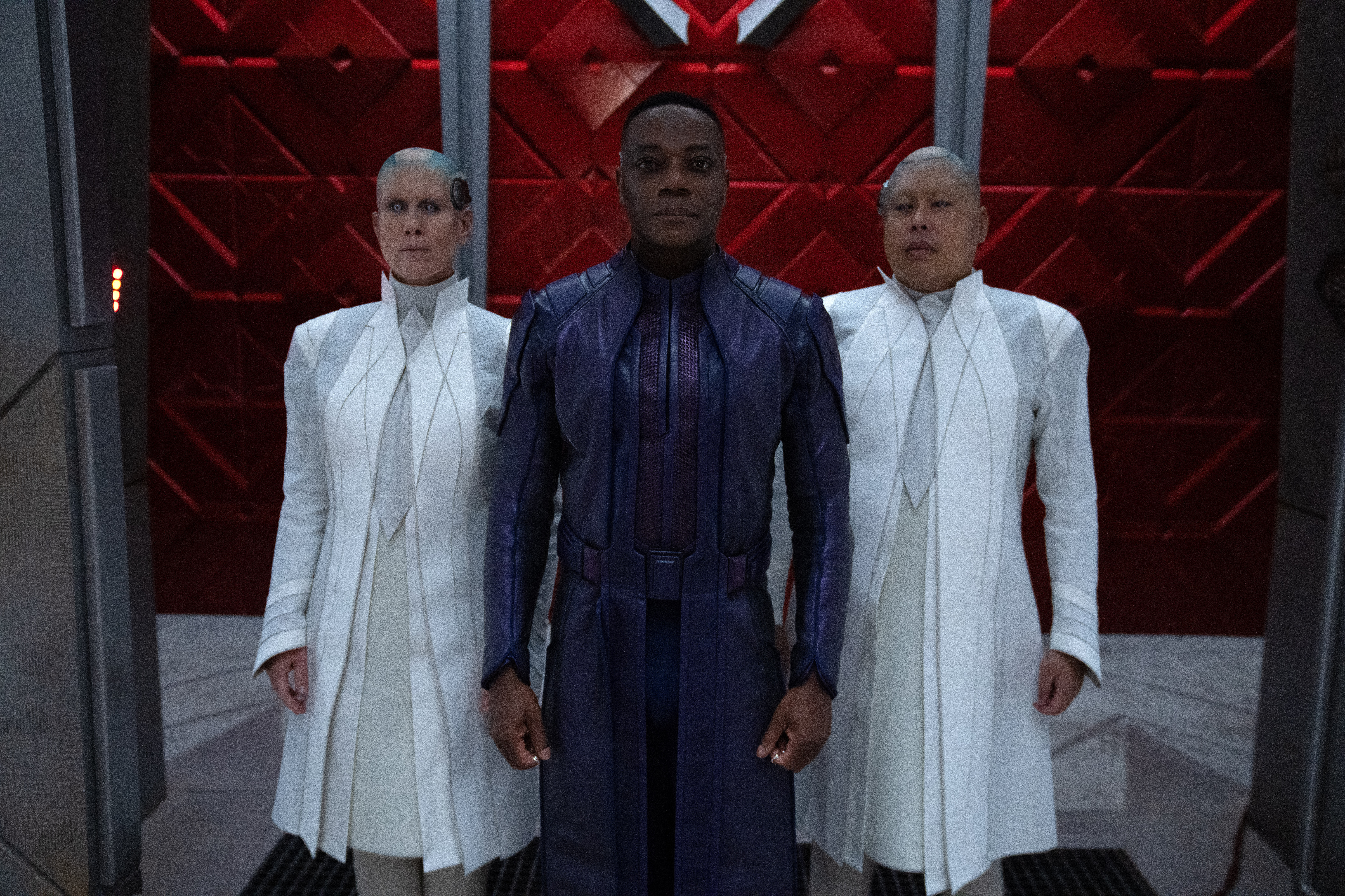 The High Evolutionary stands between two of his scientists in Guardians of the Galaxy Vol. 3