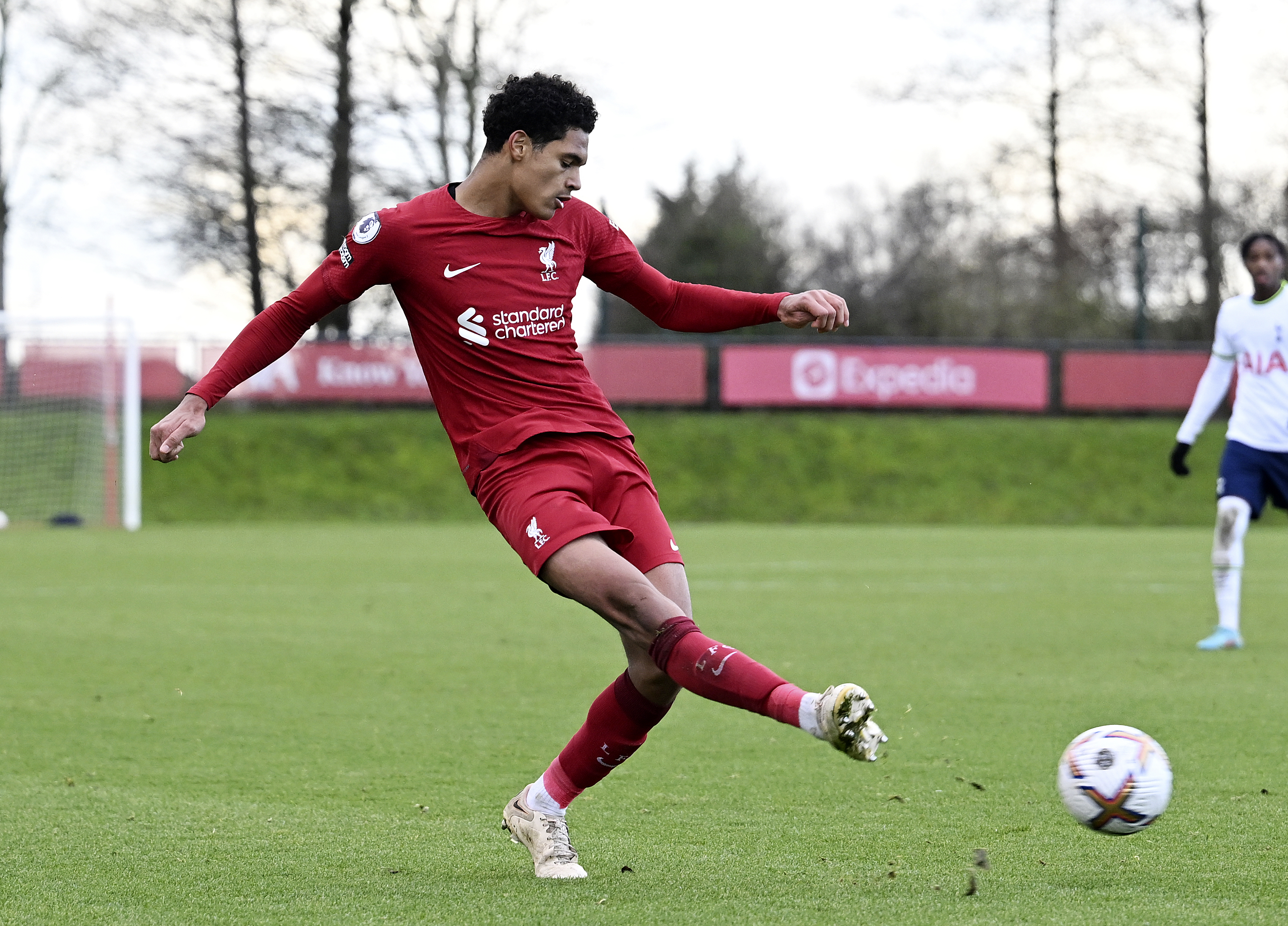 Jarell Quansah of Liverpool in action during the PL2 game at AXA Training Centre on January 8, 2023 in Kirkby, England.