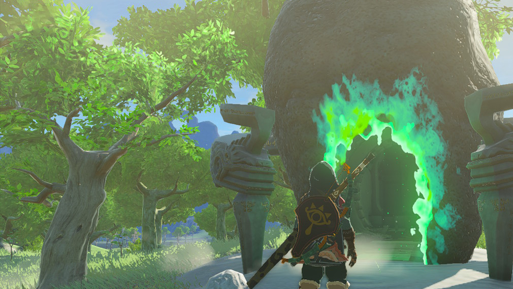 Link stands outside of the Tukarok Shrine in Zelda Tears of the Kingdom.
