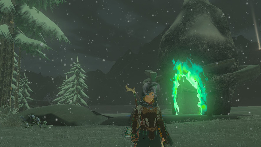 Link stands in front of the entrance to the Orochium Shrine in Zelda Tears of the Kingdom.