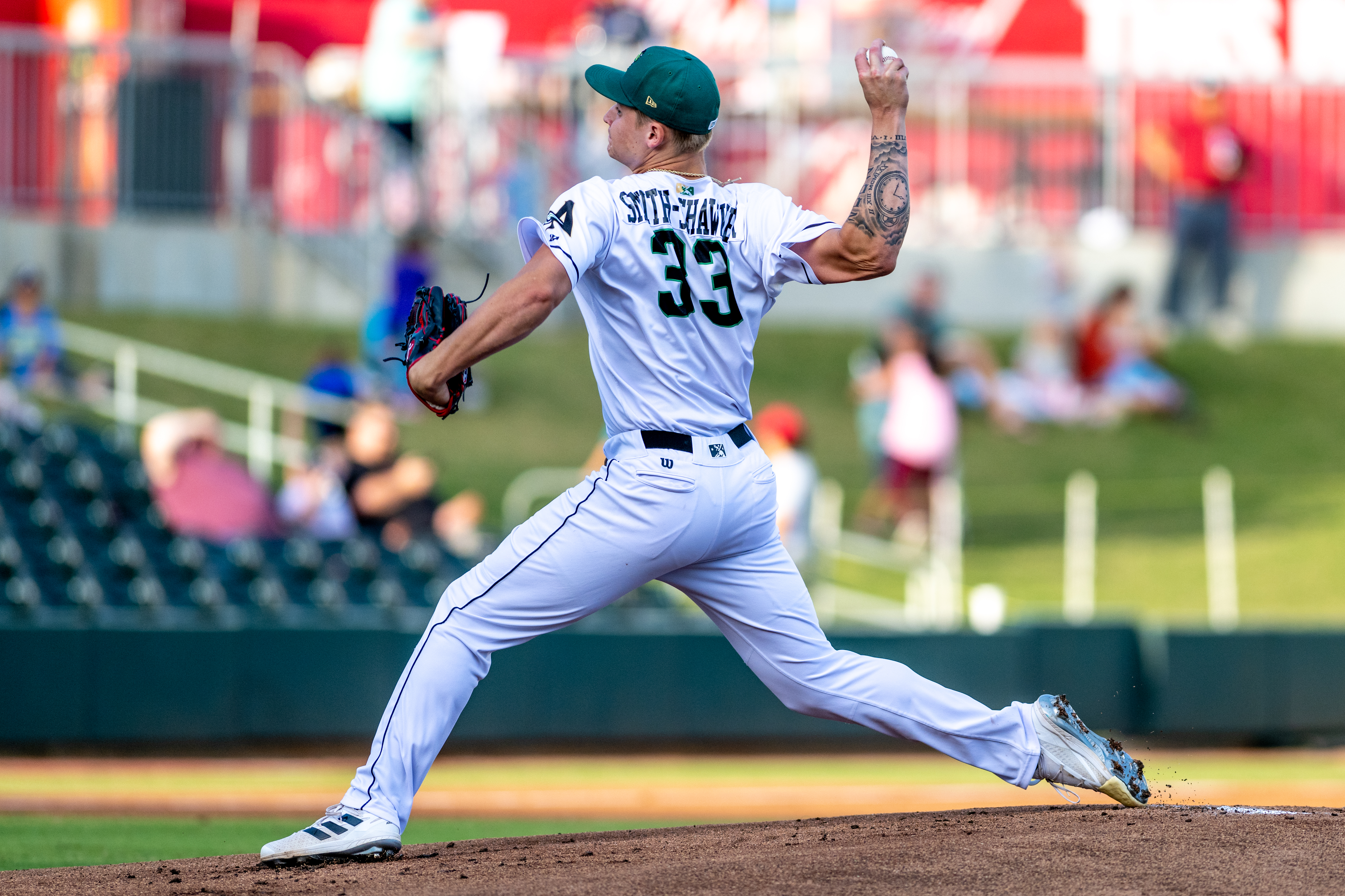 AJ Smith-Shawver delivers a pitch for the Augusta GreenJackets