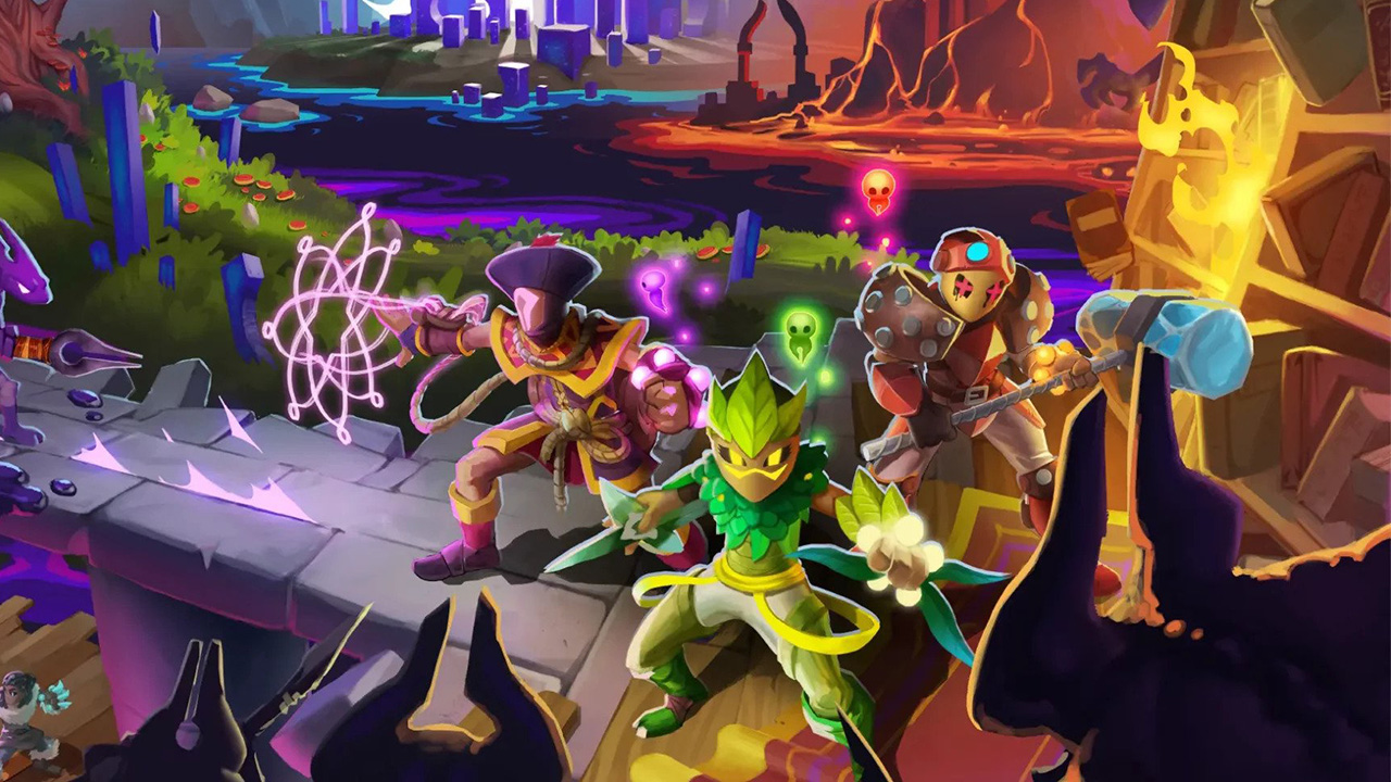 The Mosscloak, Weaver, and Magma Miner stand alongside one another in colorful key art for Inkbound