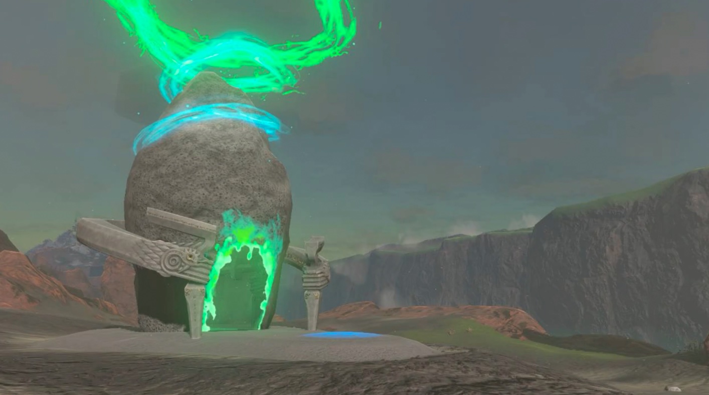 A screenshot shows the Mayak Shrine entrance in Zelda: Tears of the Kingdom