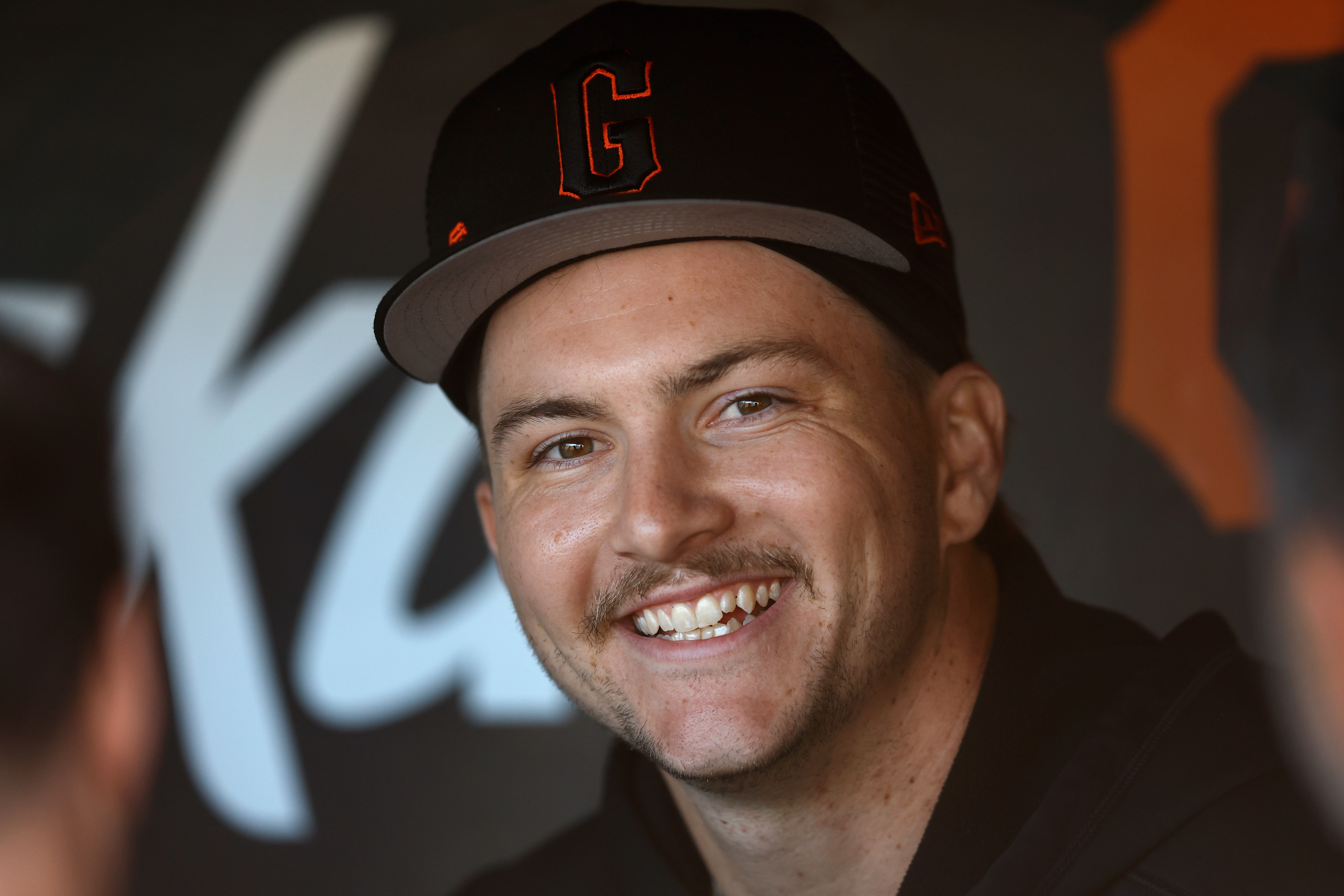 Patrick Bailey smiling in the clubhouse