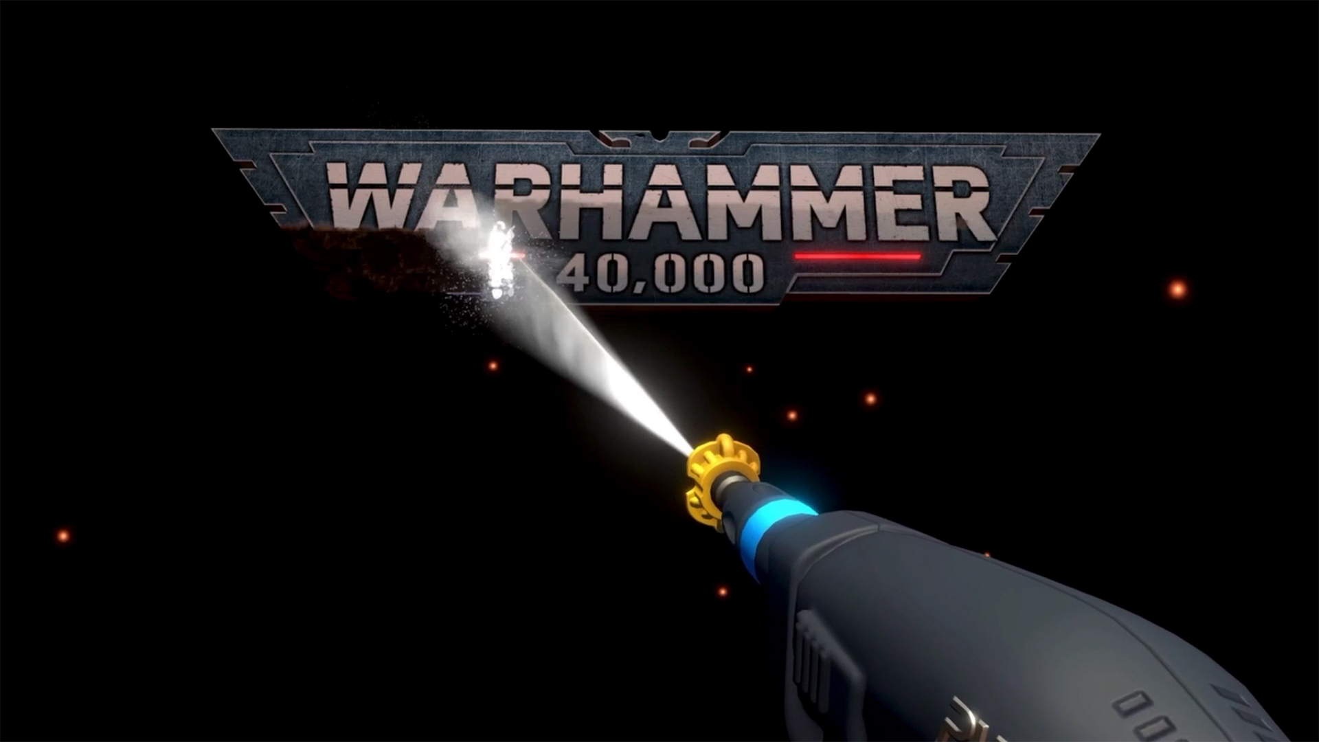 A powerwasher cleaning up the Warhammer 40,000 logo