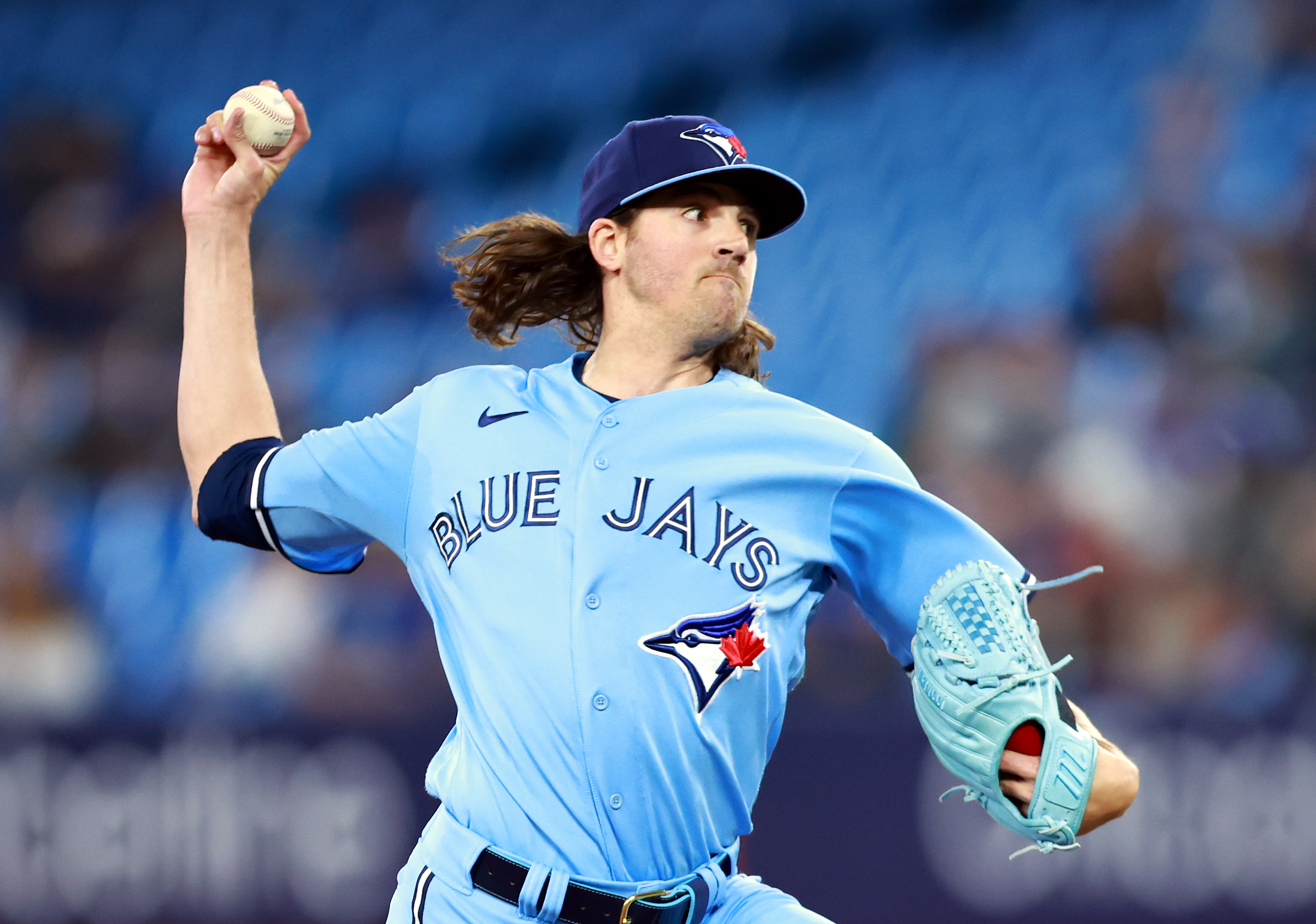 Kevin Gausman of the Toronto Blue Jays delivers a pitch in the first inning against the New York Yankees at Rogers Centre on May 16, 2023 in Toronto, Ontario, Canada.