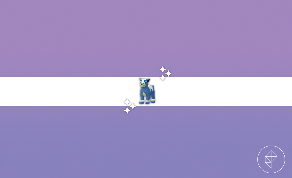 Shiny Houndour in Pokémon Go on a purple gradient background