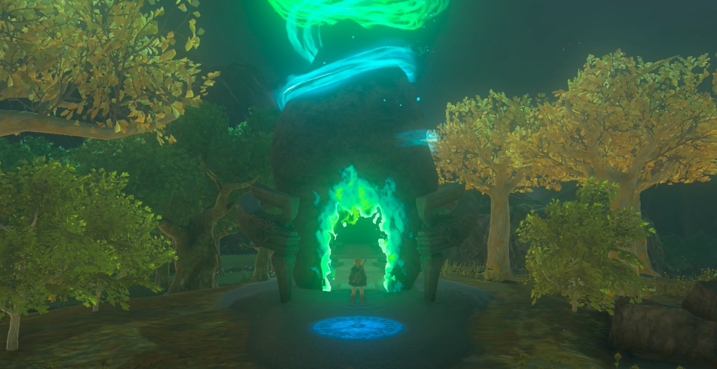 Link in front of the Jochisiu Shrine after completing the Keys Born of Water shrine quest in Zelda: Tears of the Kingdom