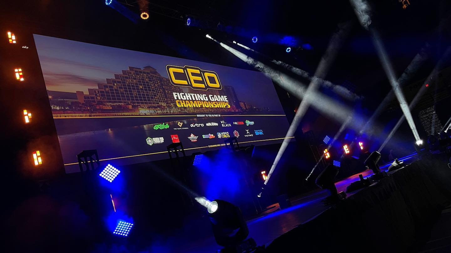 A photo of the CEO Fighting Game Championship stage from CEO Orlando 2022