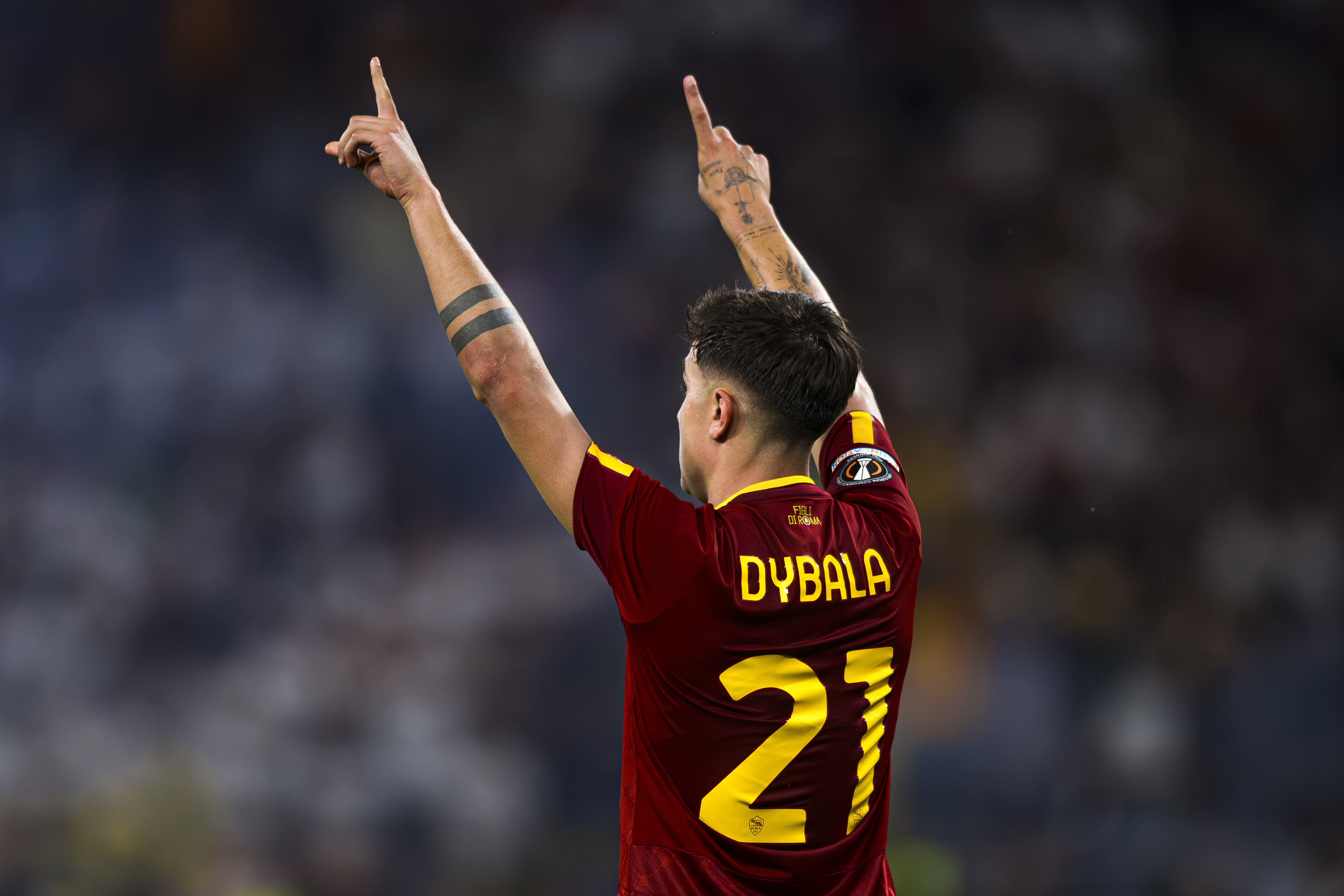 Paulo Dybala of AS Roma celebrates after scoring the opening...