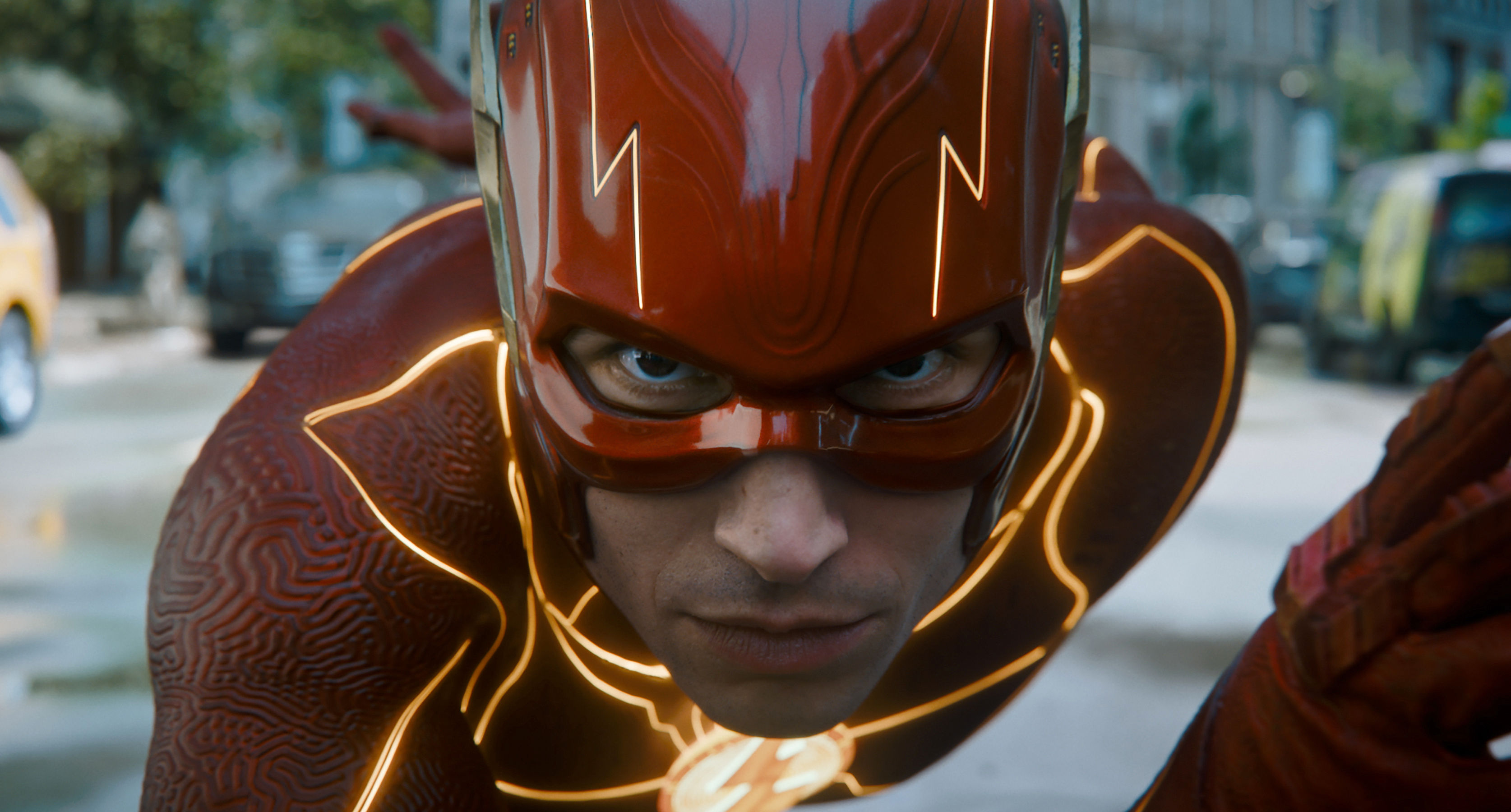 The Flash strikes a running pose in a still from the film The Flash